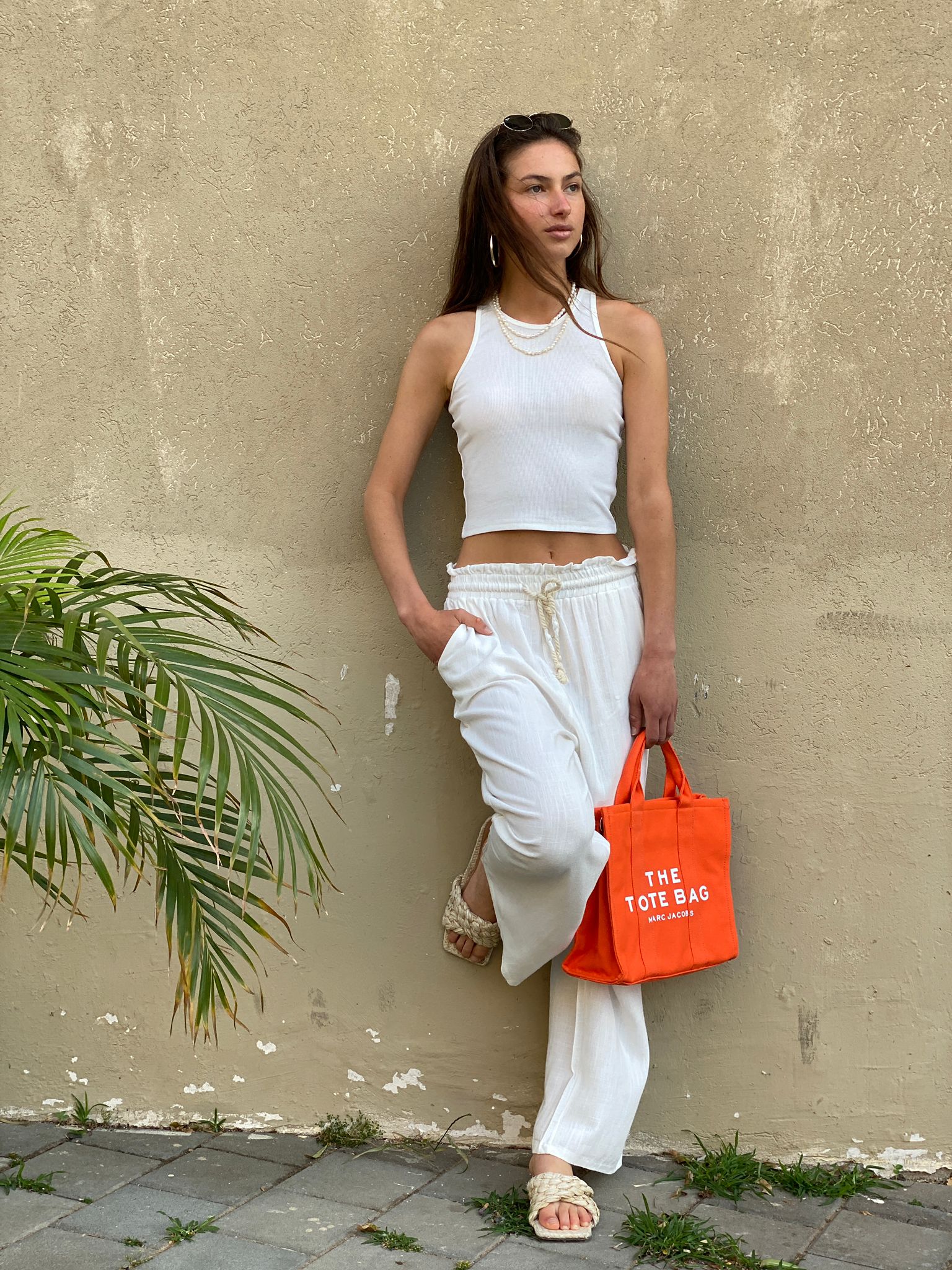 מכנס c פשתן רחב שרוך במותן