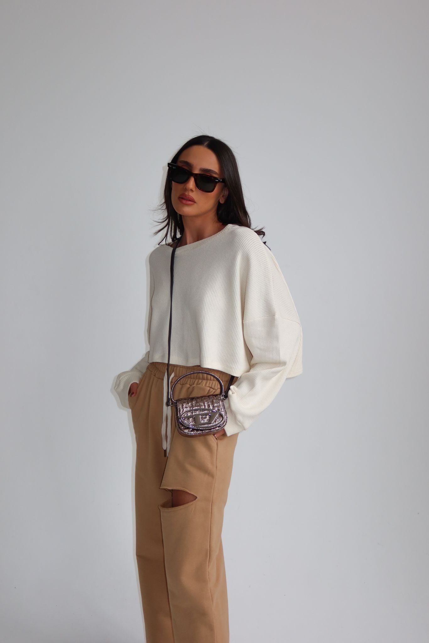 סריג קרופ זואי שמנת לבן