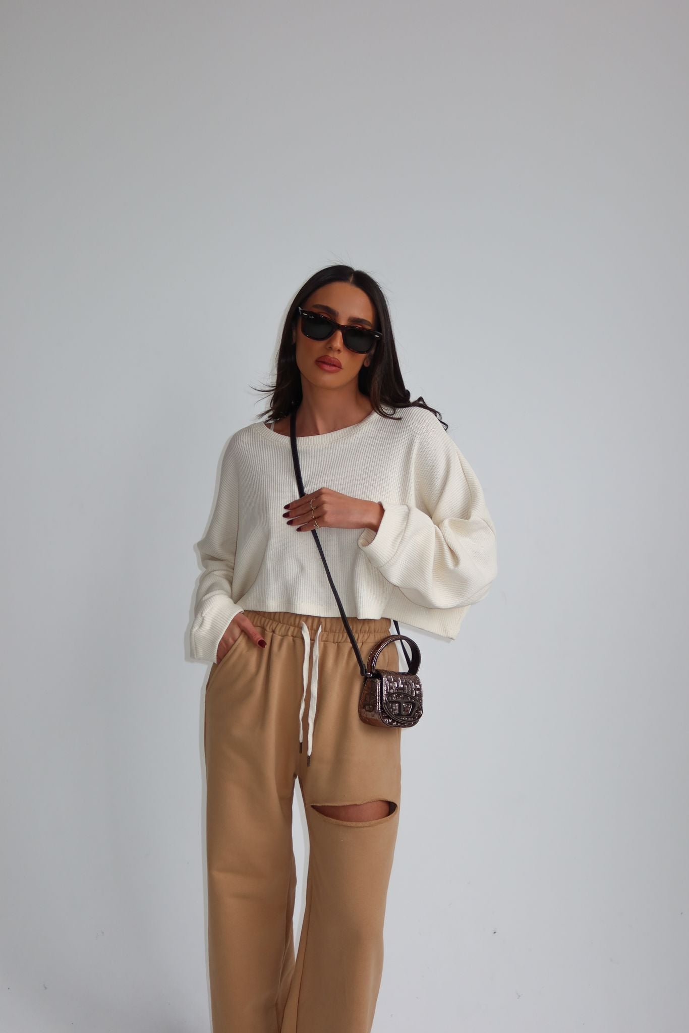 סריג קרופ זואי שמנת לבן