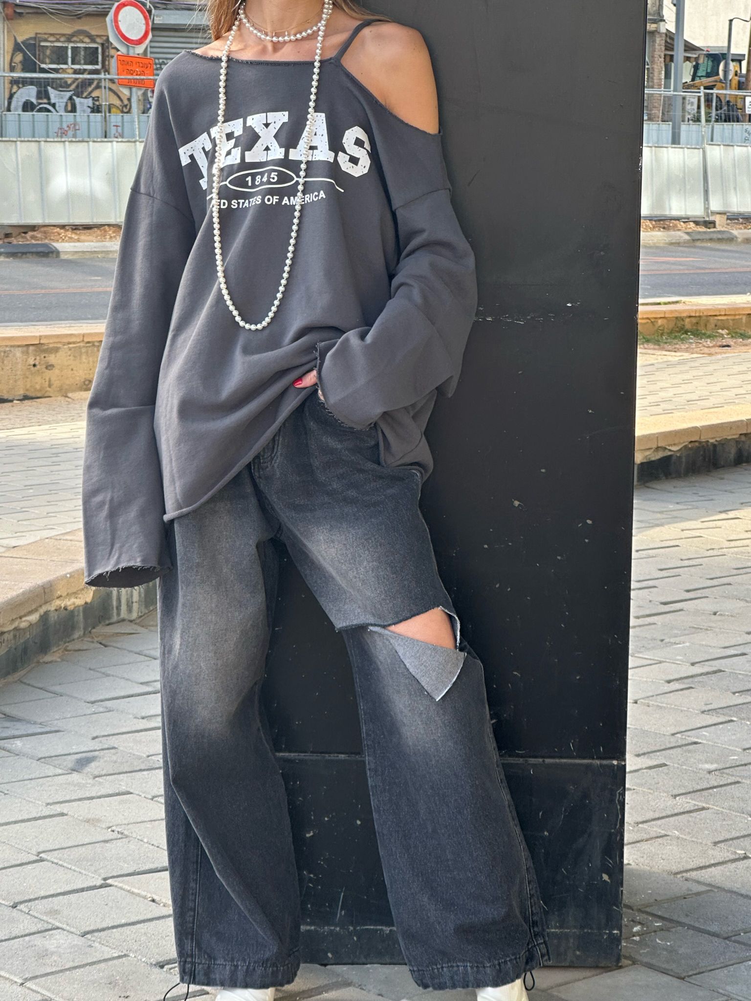 סווצ'ר טקסס אפור פלדה