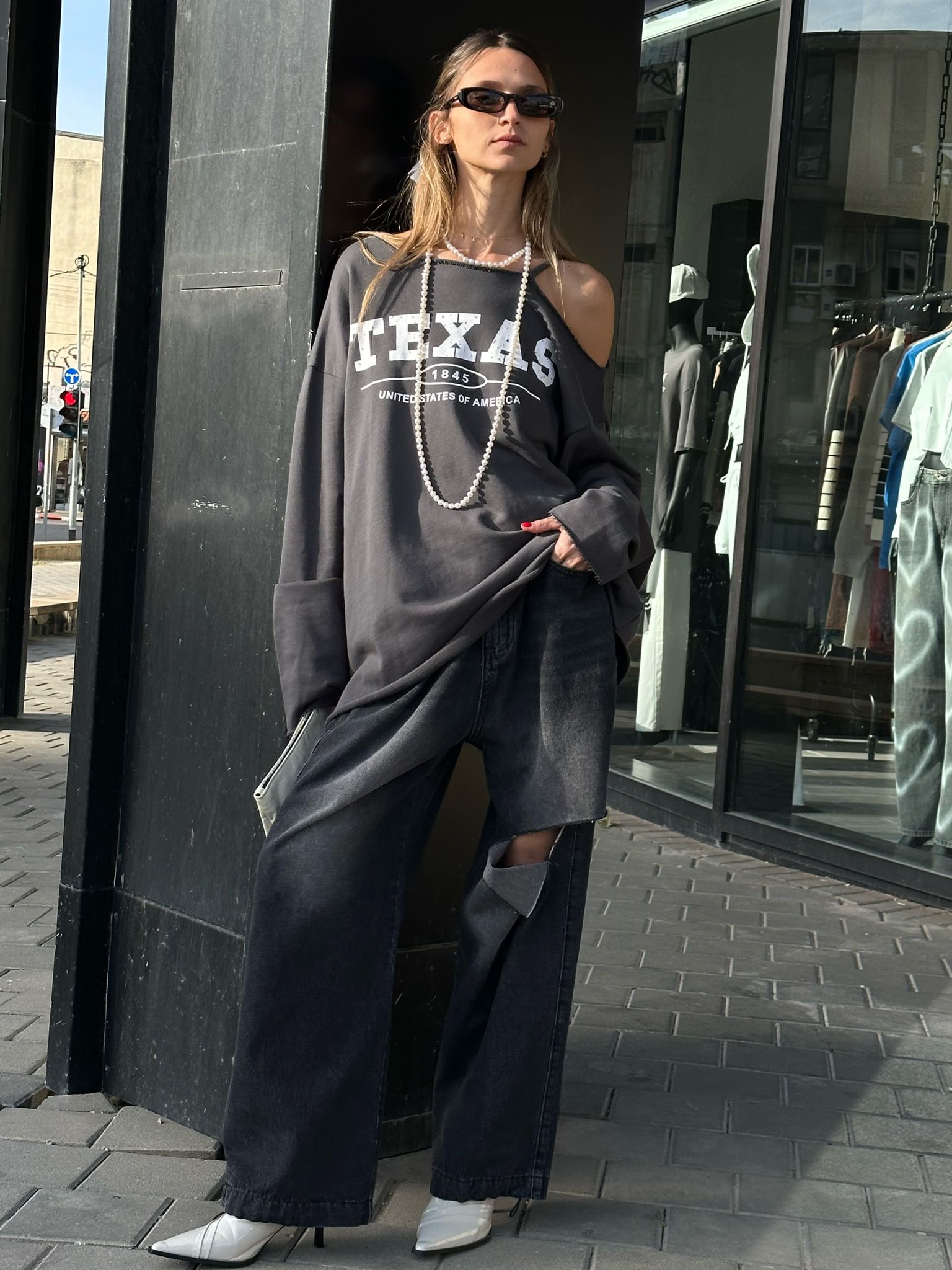 סווצ'ר טקסס אפור פלדה