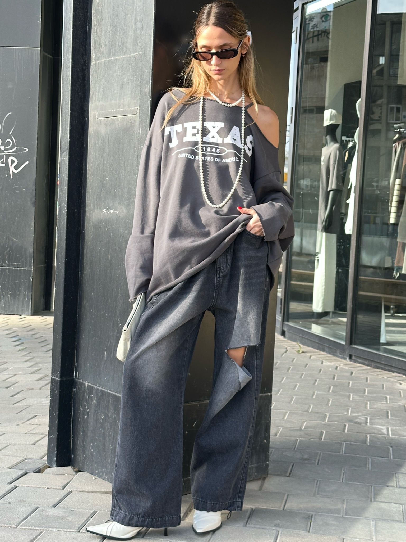 סווצ'ר טקסס אפור פלדה