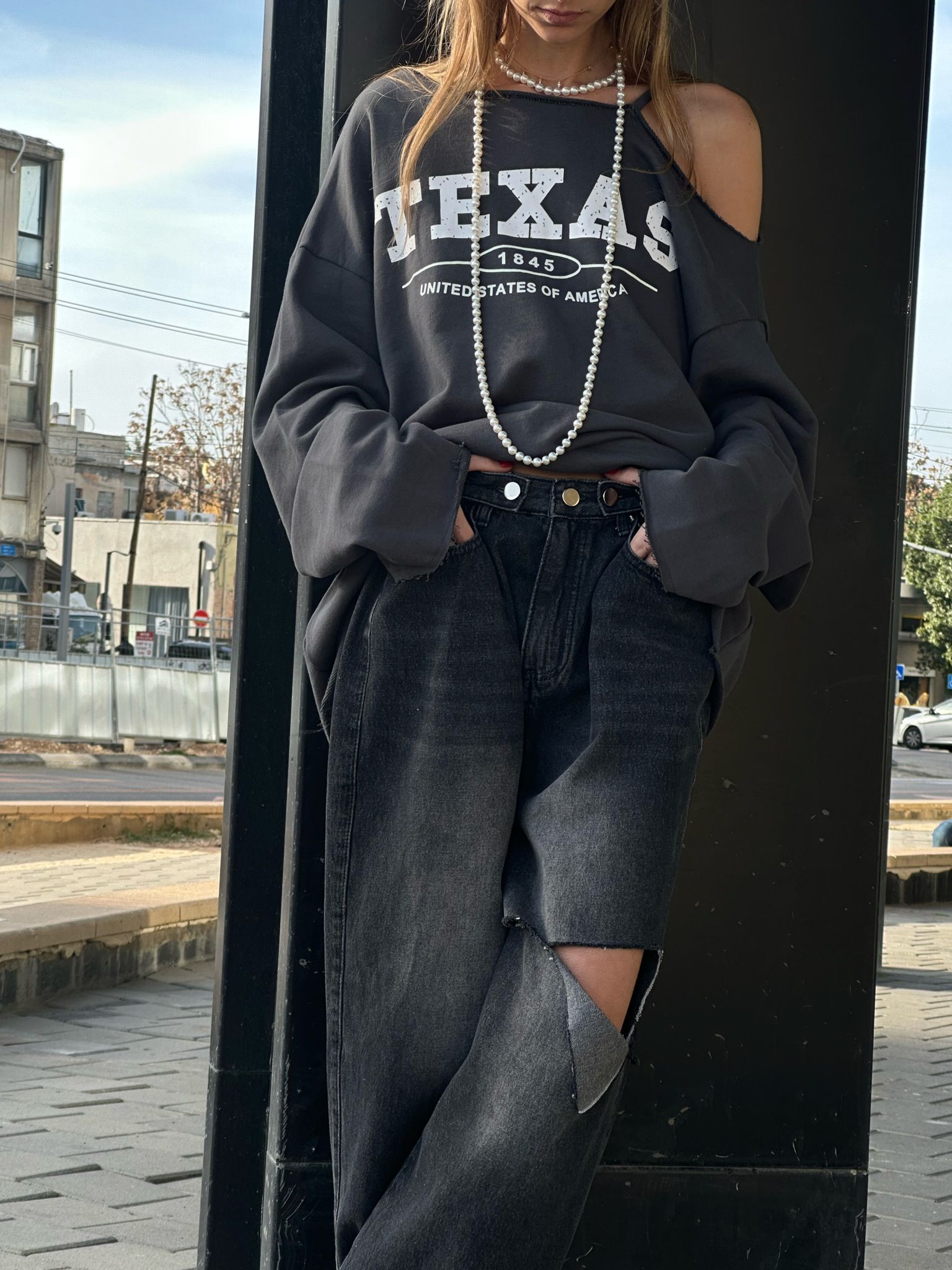 סווצ'ר טקסס אפור פלדה