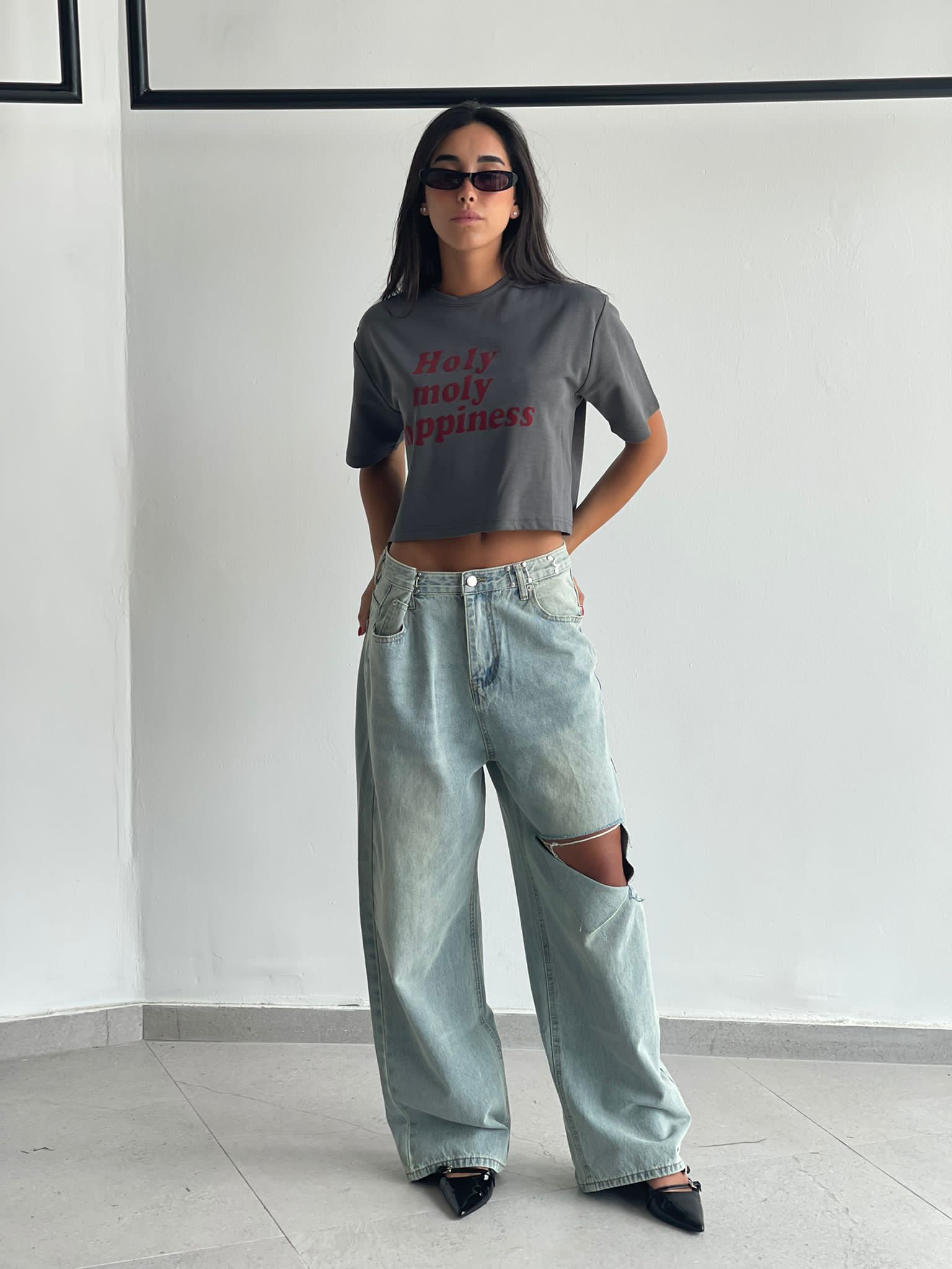 חולצת קרופ מולי אפור