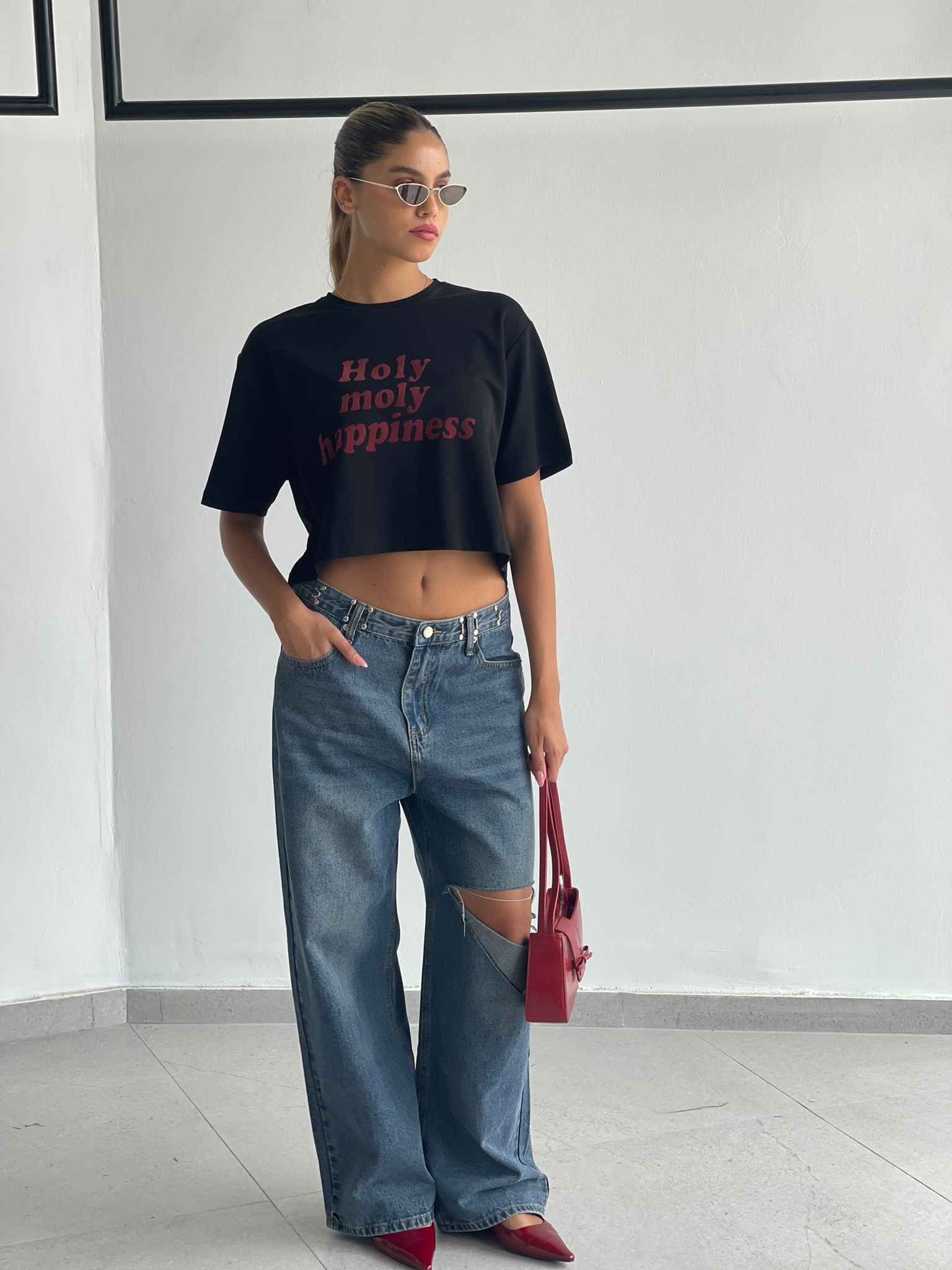 חולצת קרופ מולי שחור