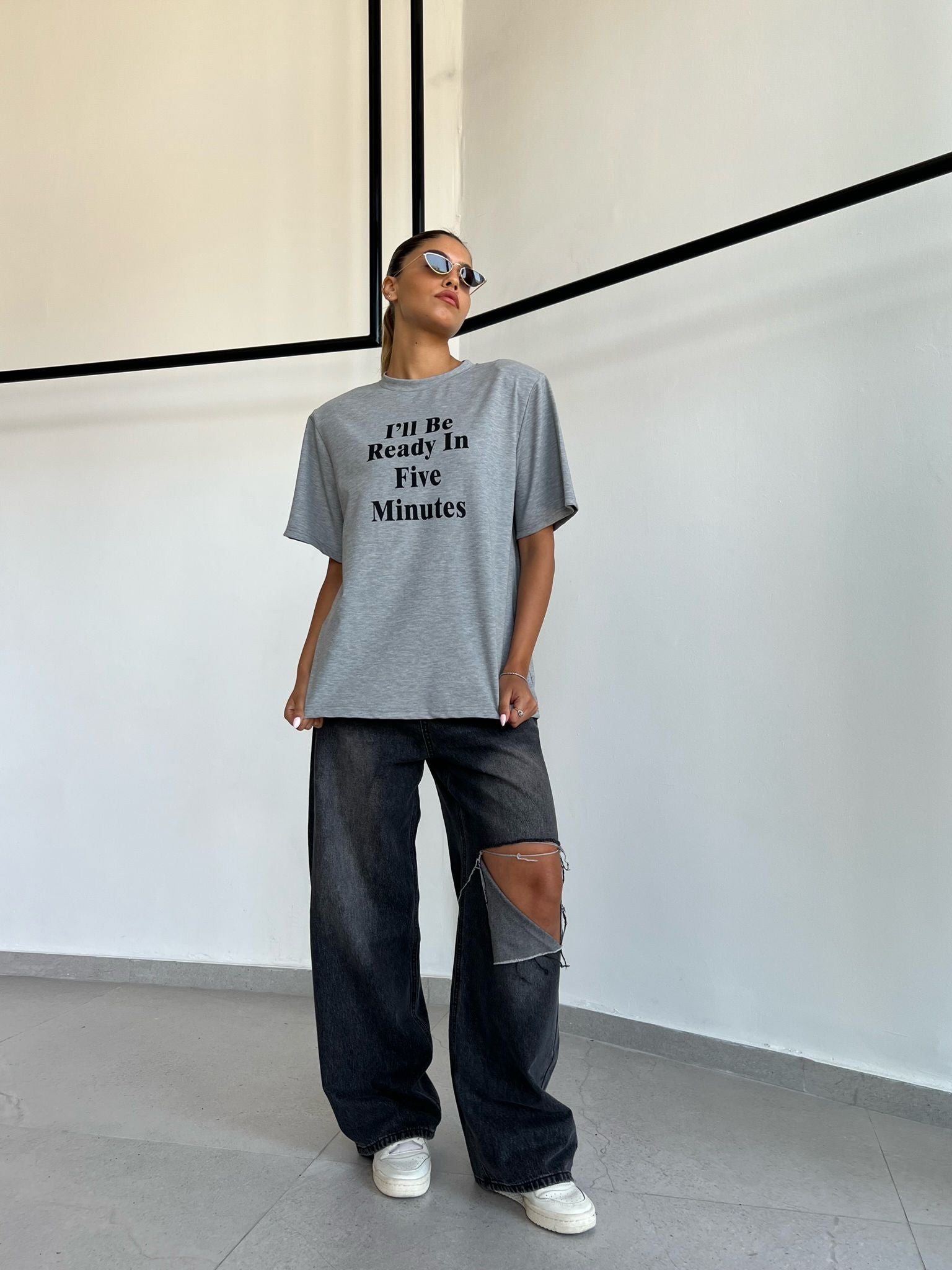 ג'ינס ליהי אפור שחור