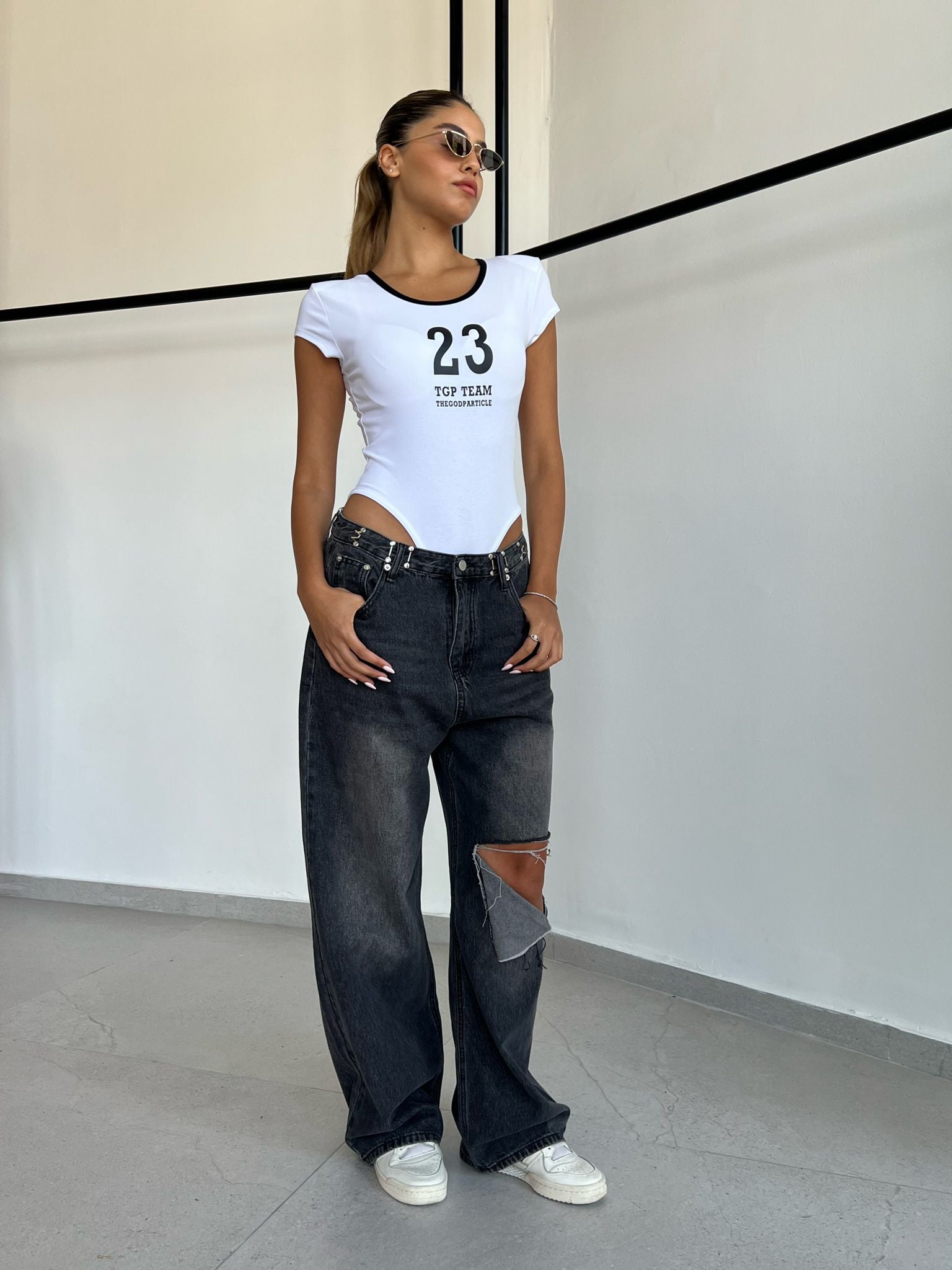 ג'ינס ליהי אפור שחור