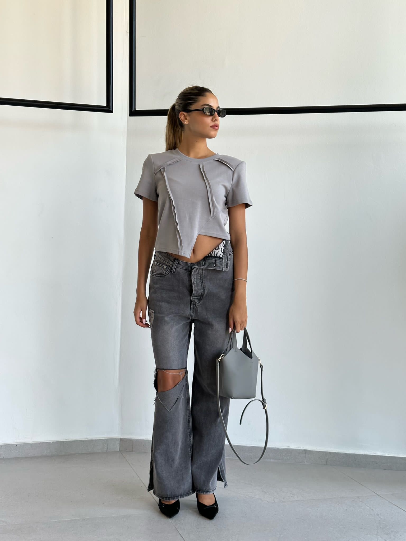 חולצת טורי אפור ווש