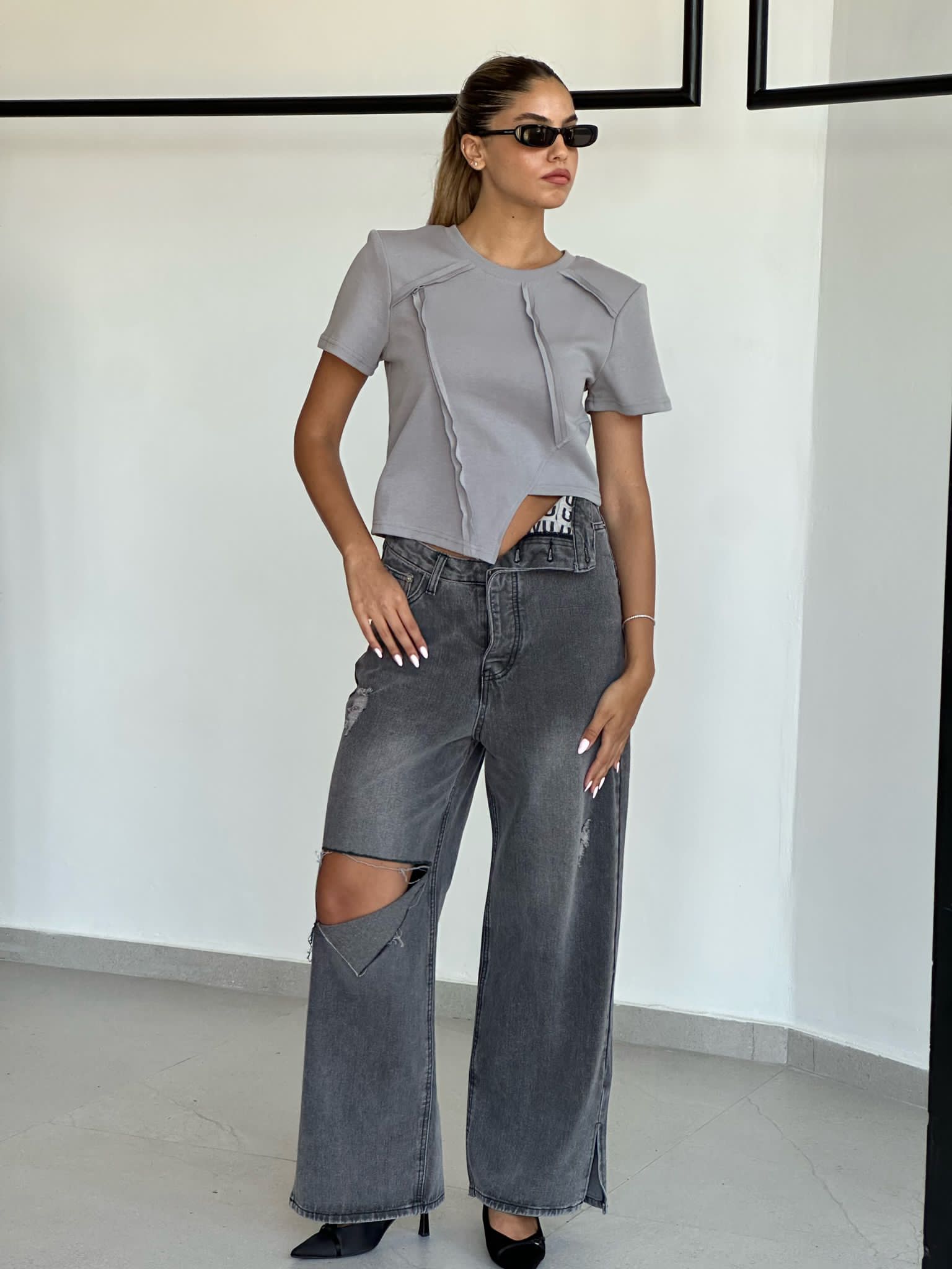 חולצת טורי אפור ווש