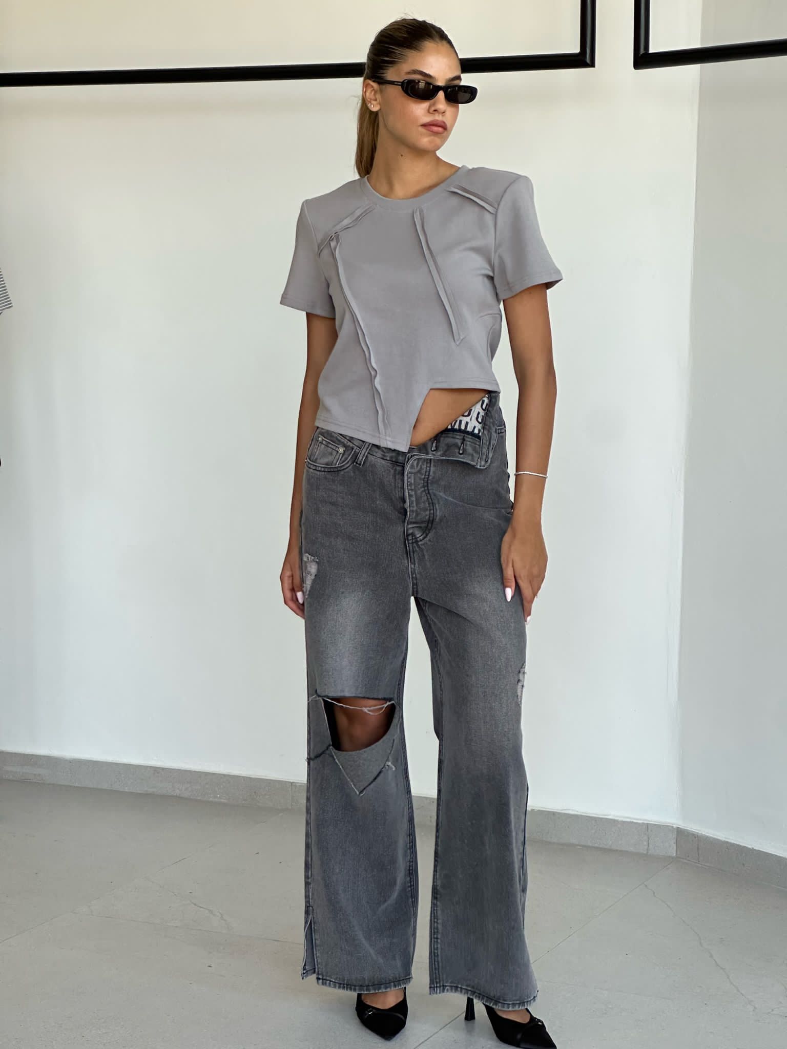 חולצת טורי אפור ווש