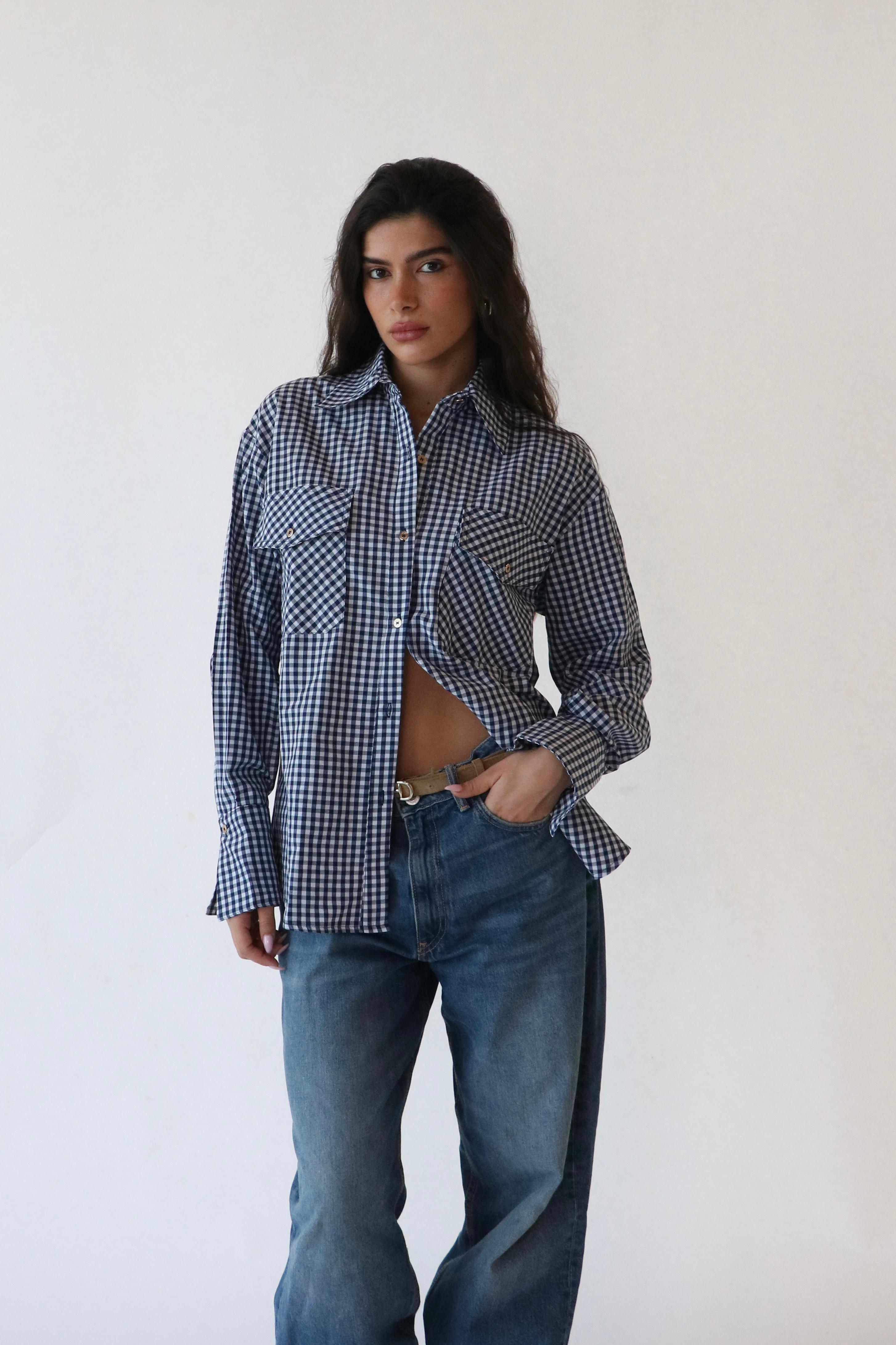 חולצת נריה משובץ כחול