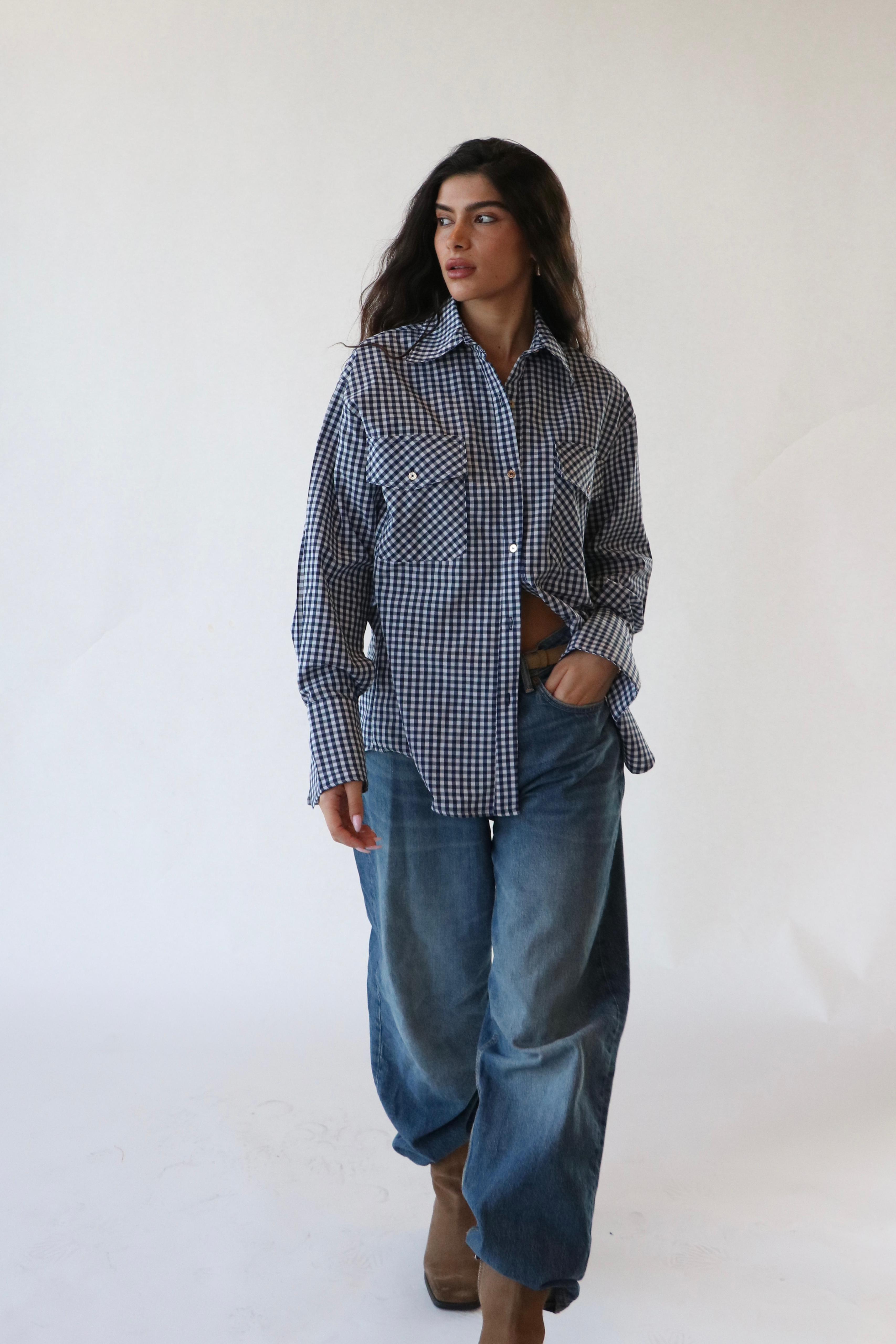 חולצת נריה משובץ כחול