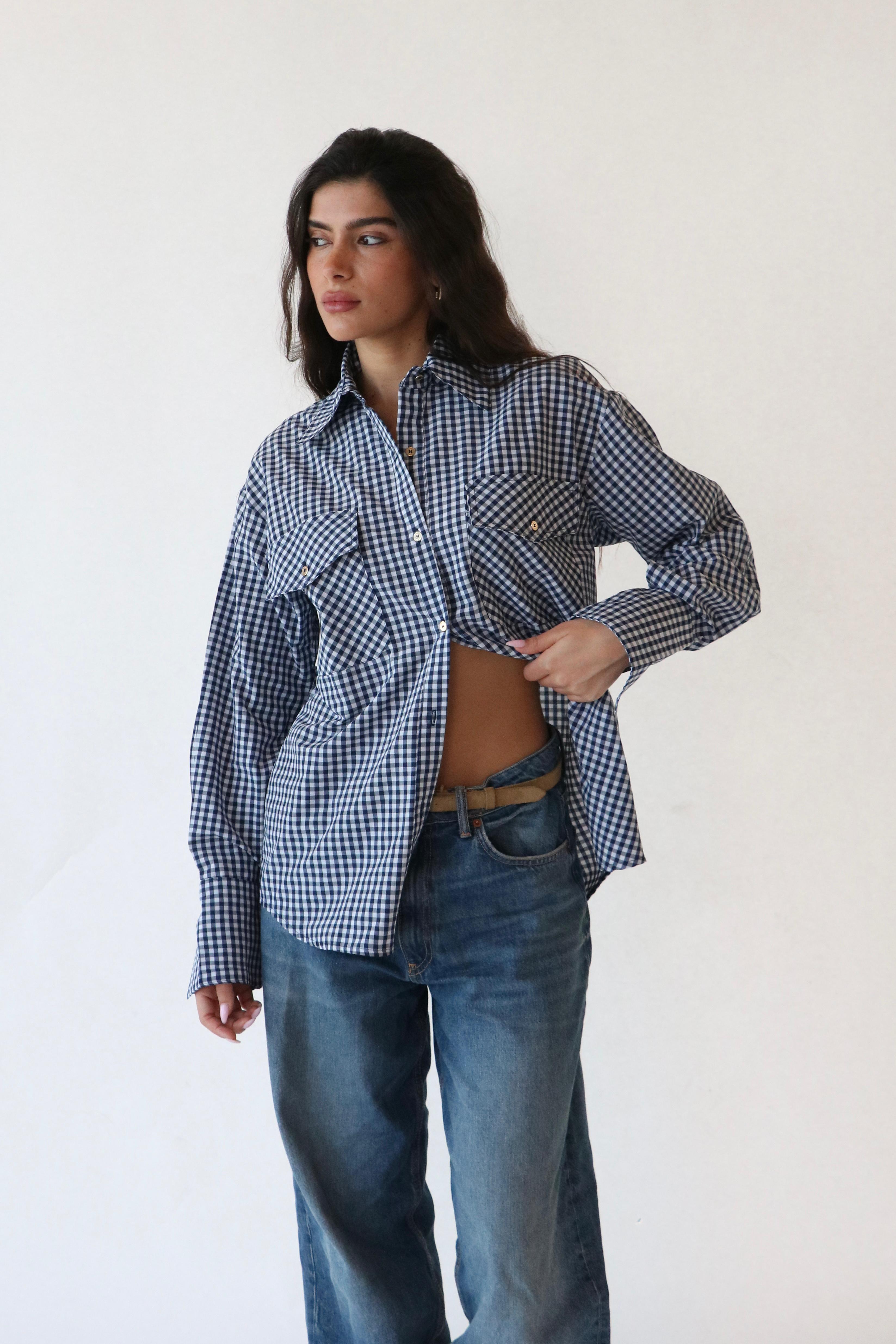 חולצת נריה משובץ כחול