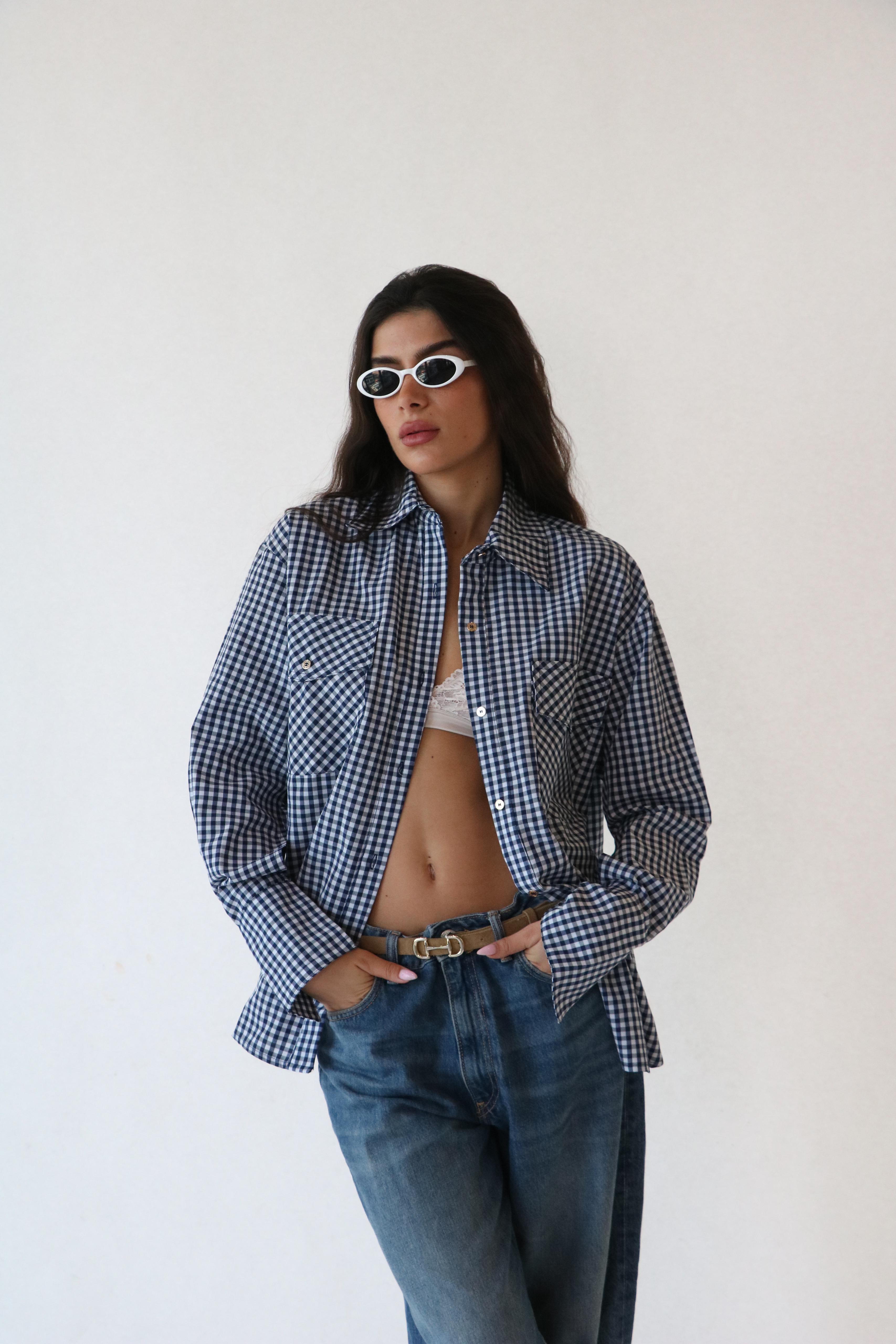 חולצת נריה משובץ כחול