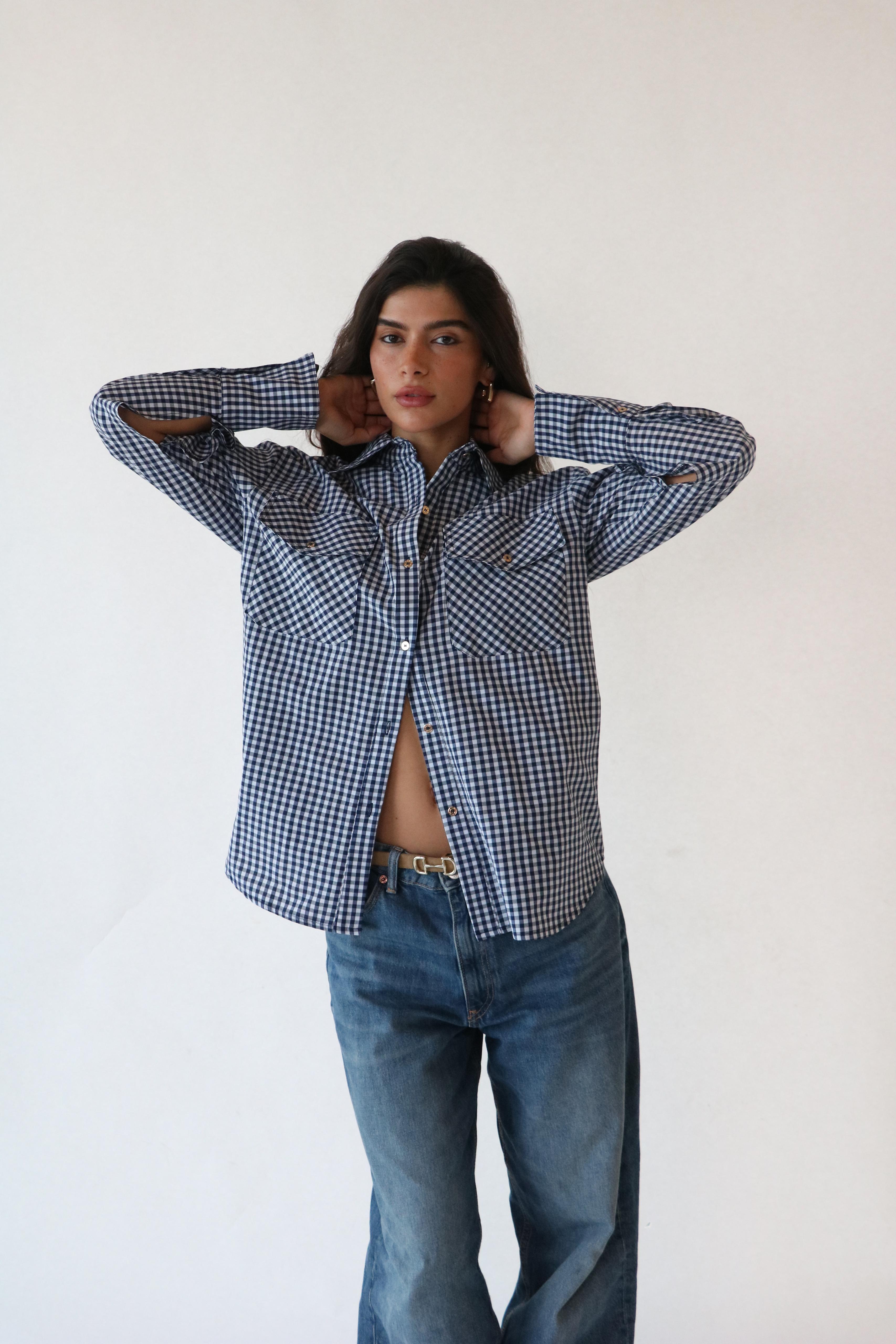 חולצת נריה משובץ כחול