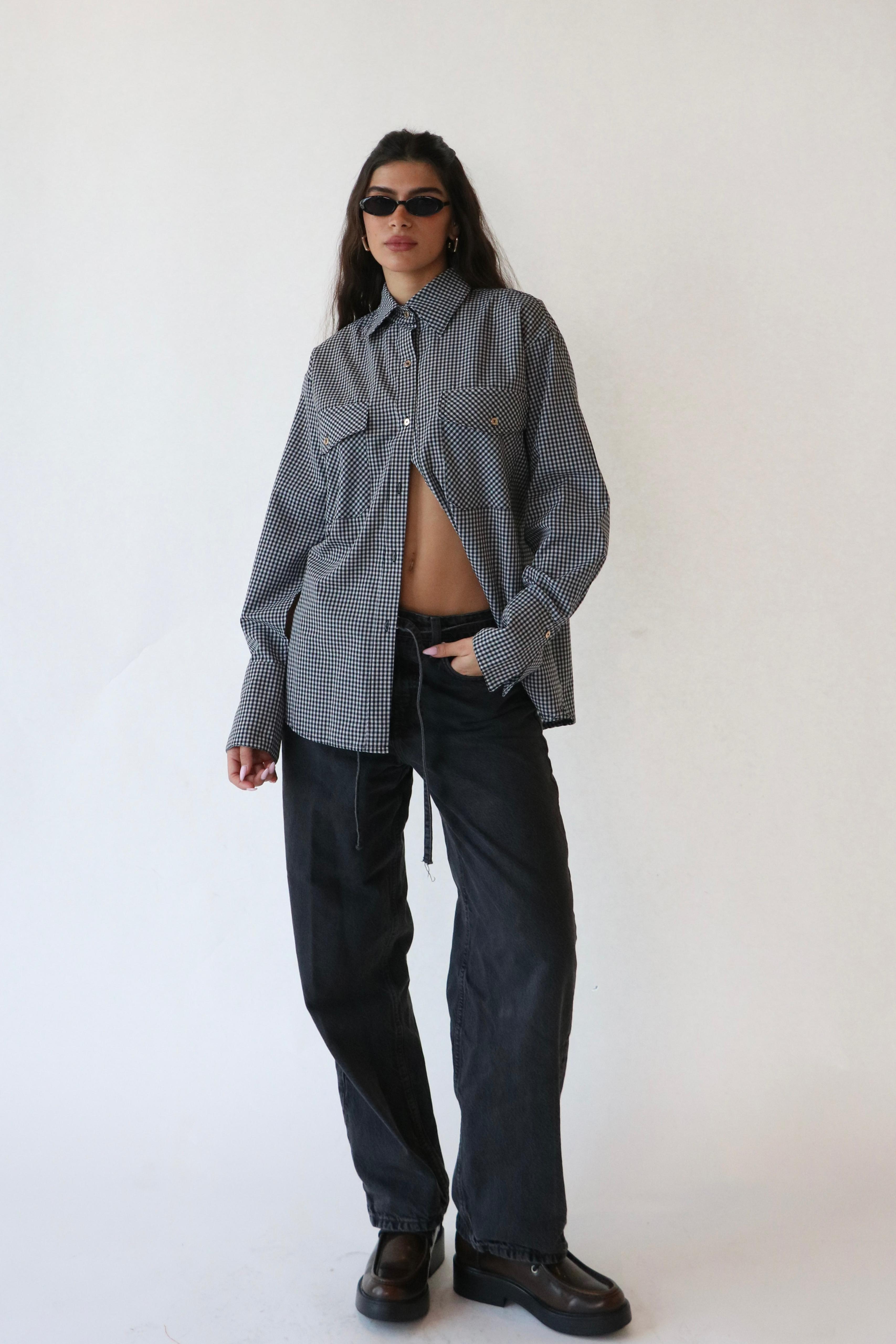 חולצת נריה משובץ שחור