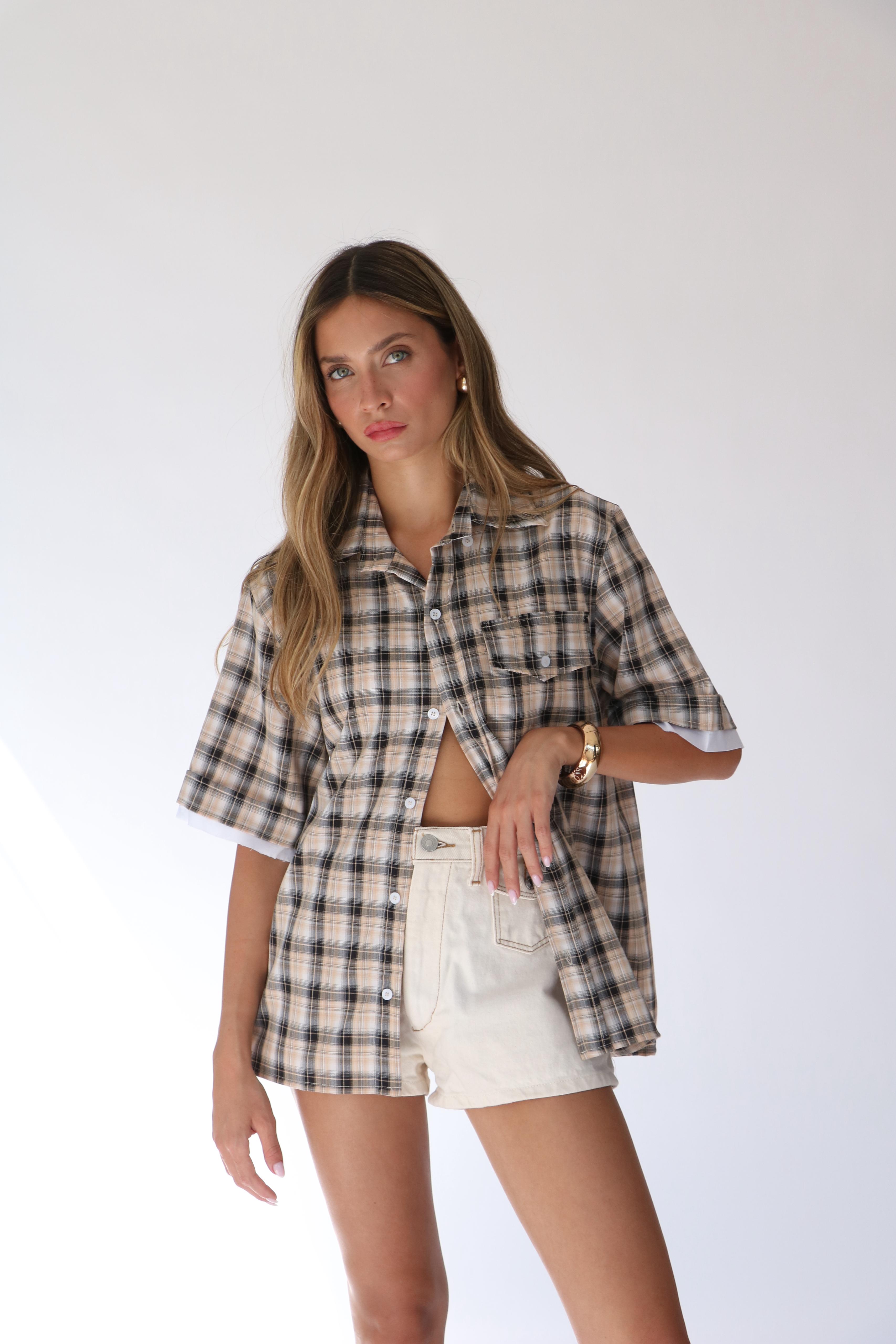 חולצת אלה משובץ שחור