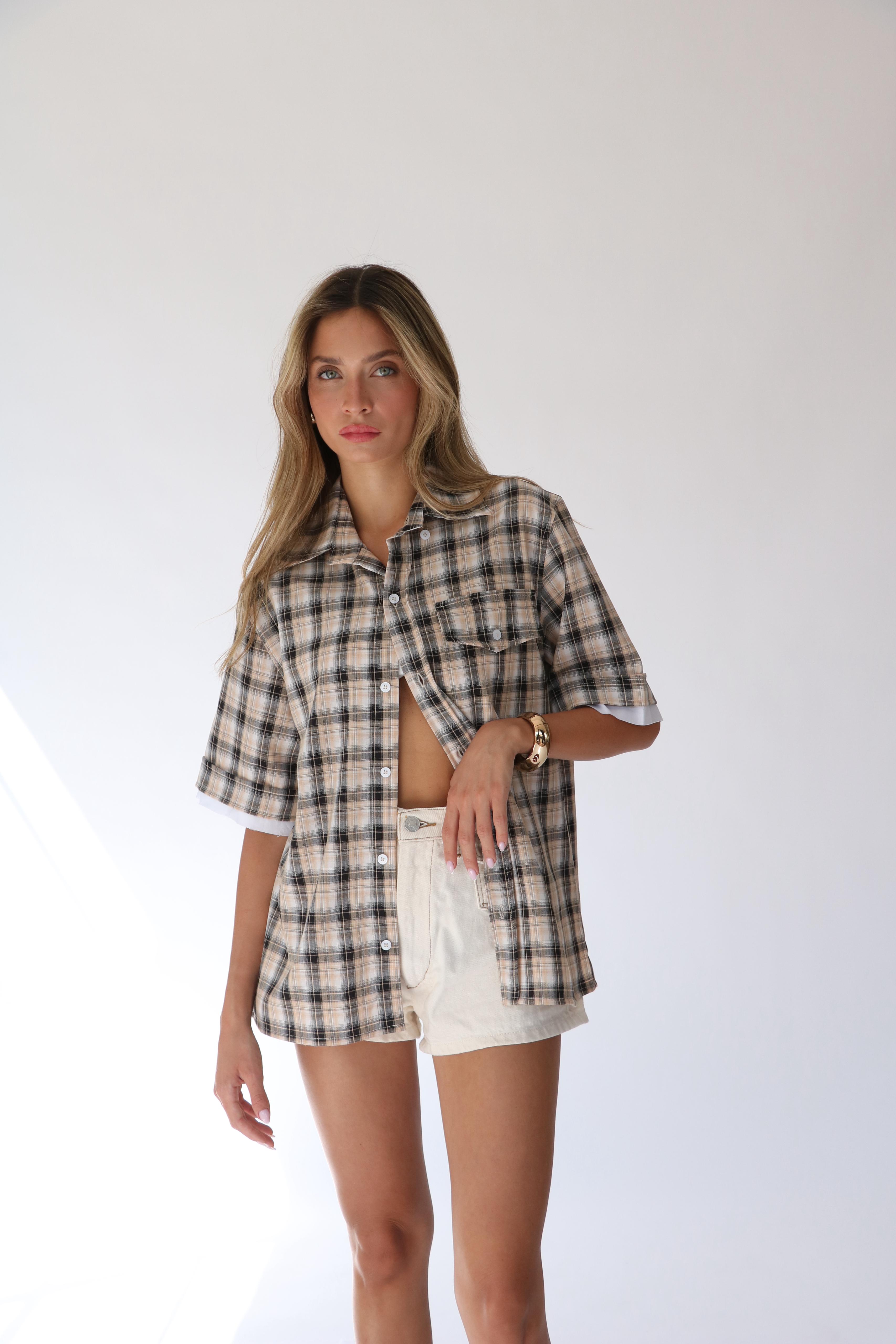 חולצת אלה משובץ שחור