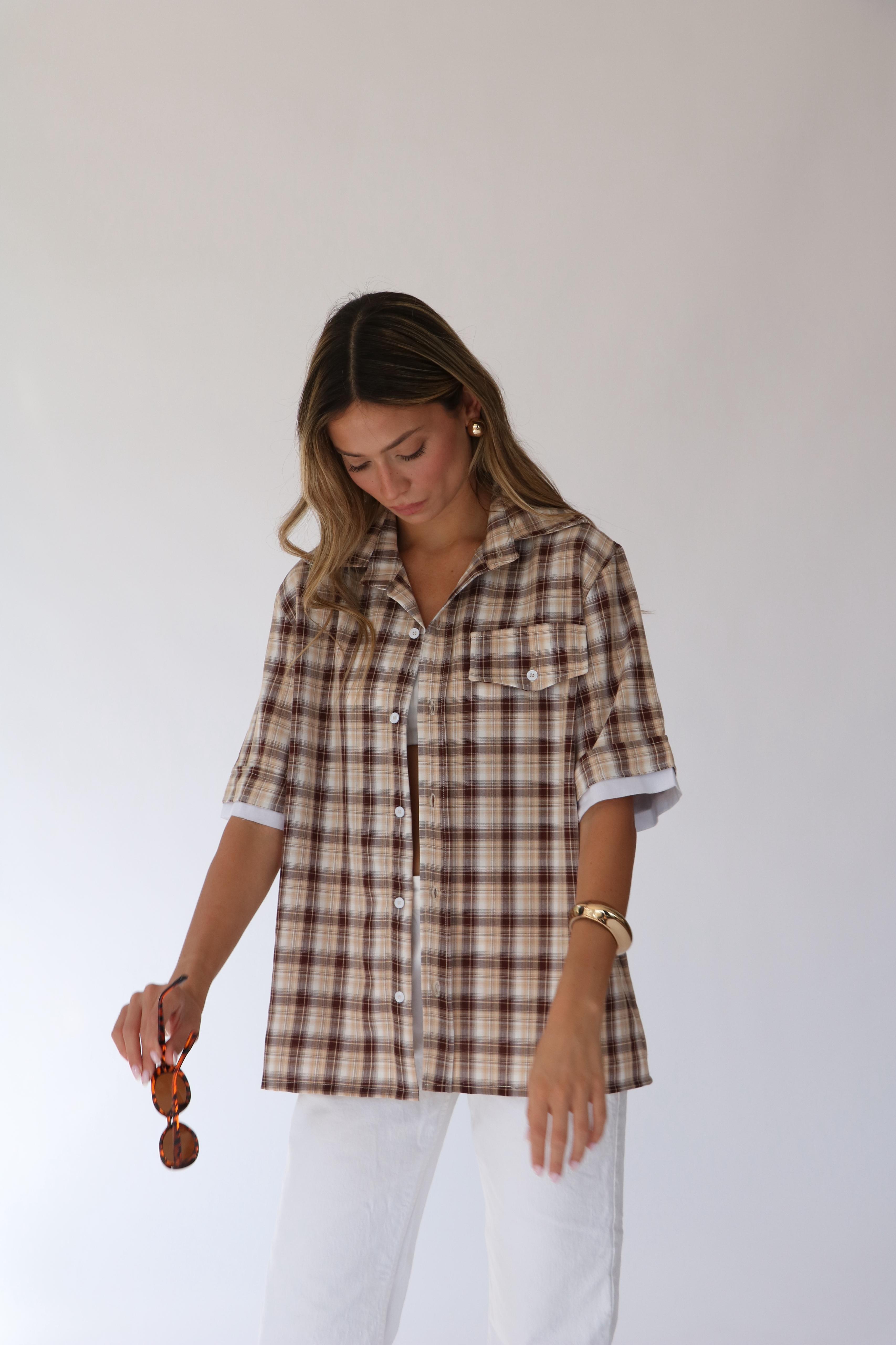 חולצת אלה משובץ חום