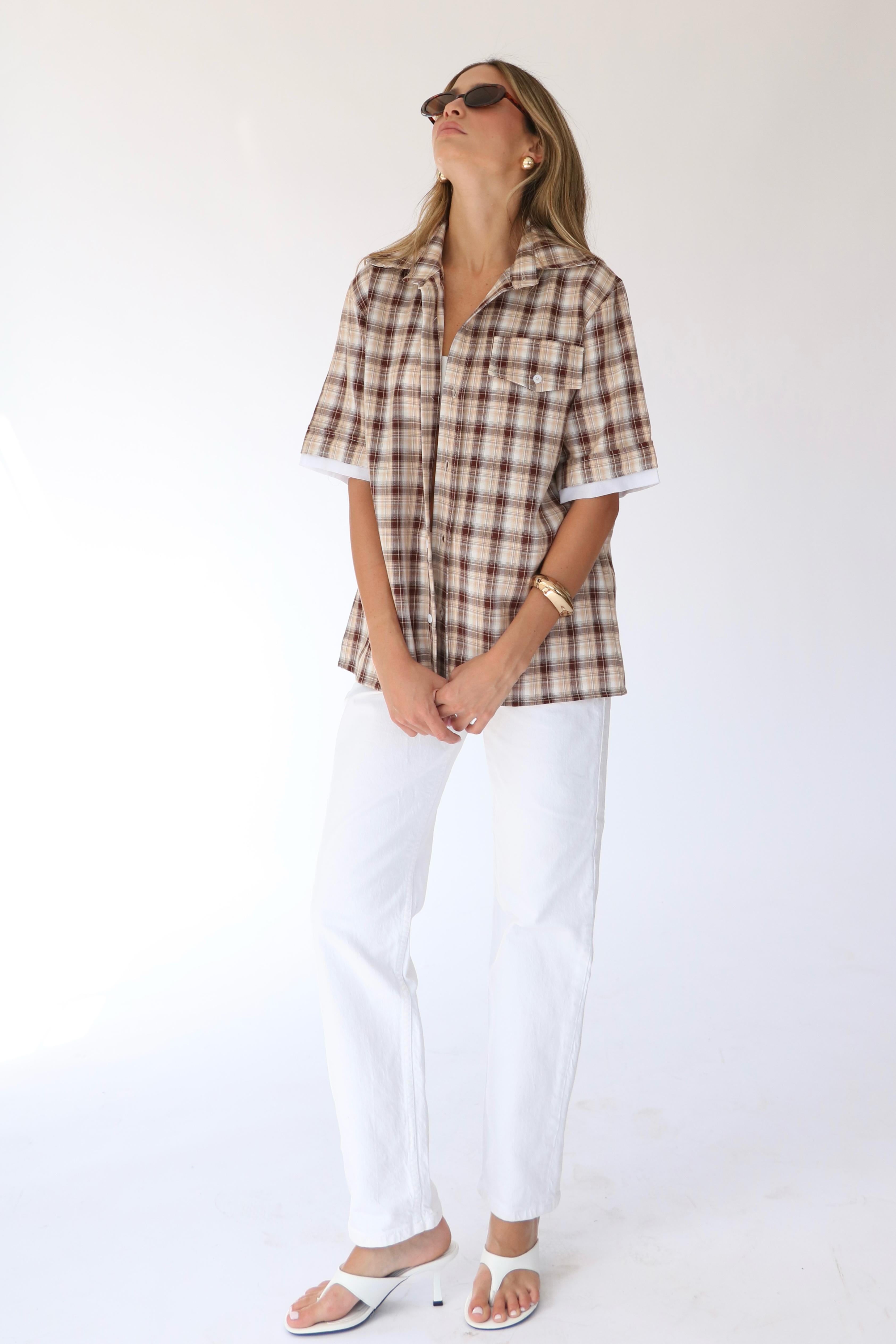 חולצת אלה משובץ חום