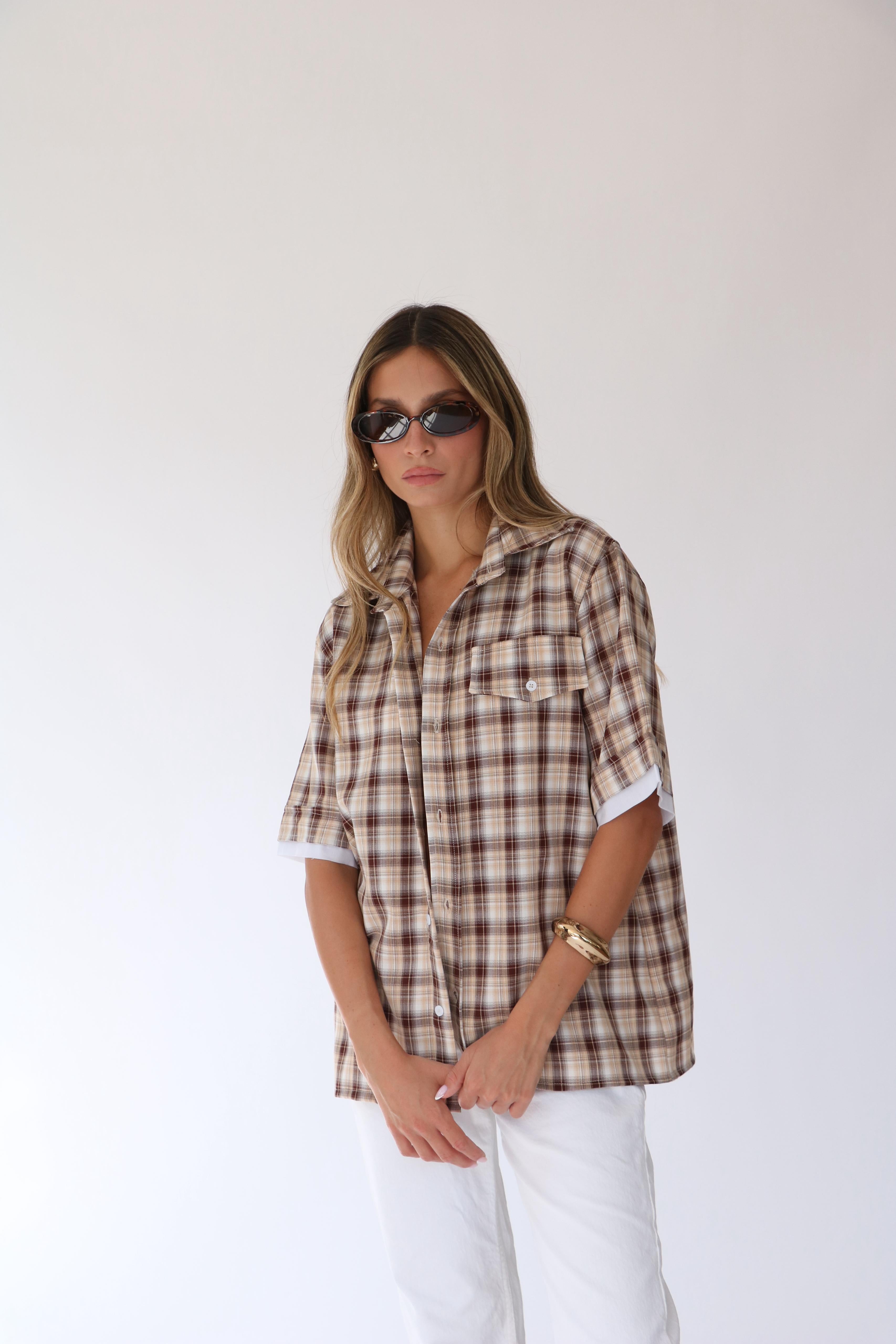 חולצת אלה משובץ חום