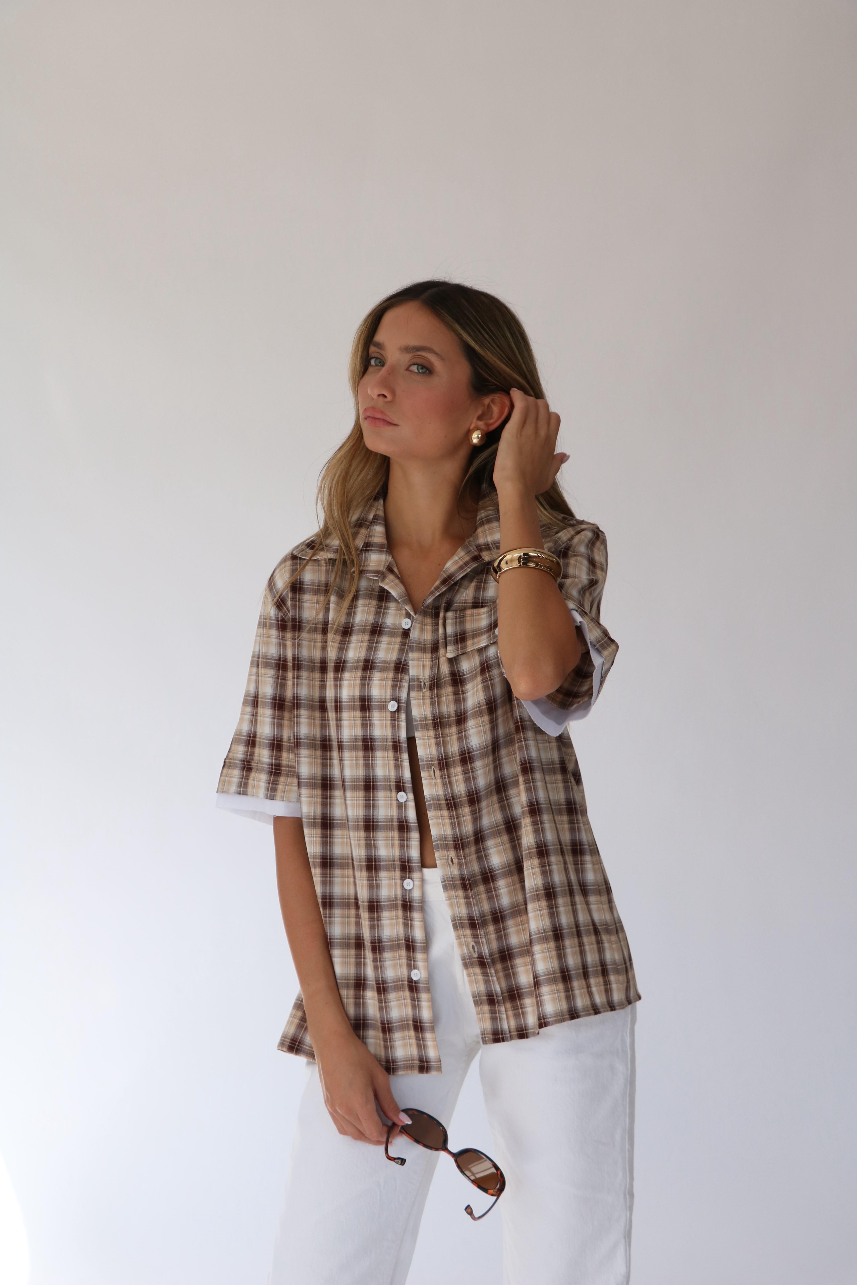 חולצת אלה משובץ חום