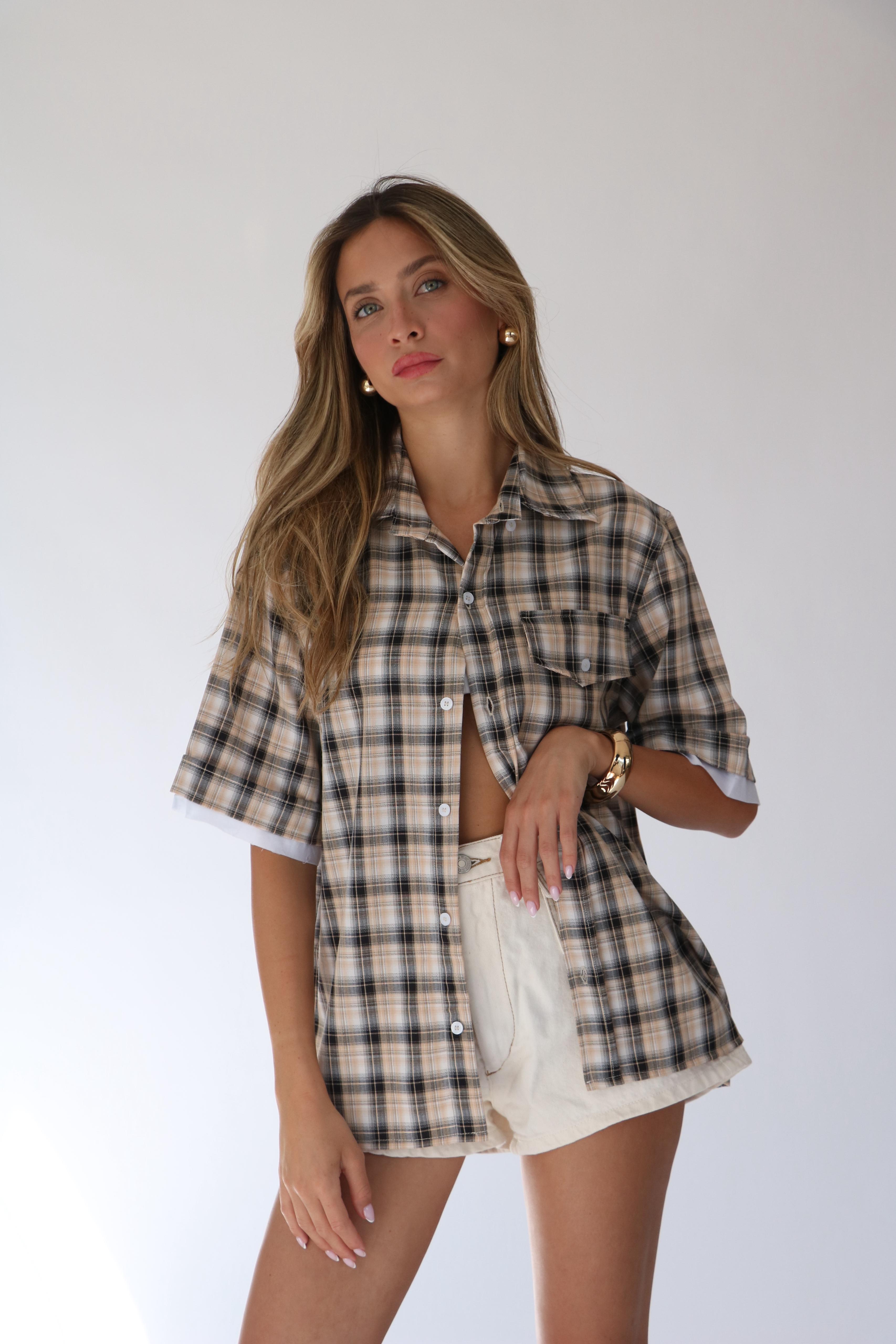 חולצת אלה משובץ שחור