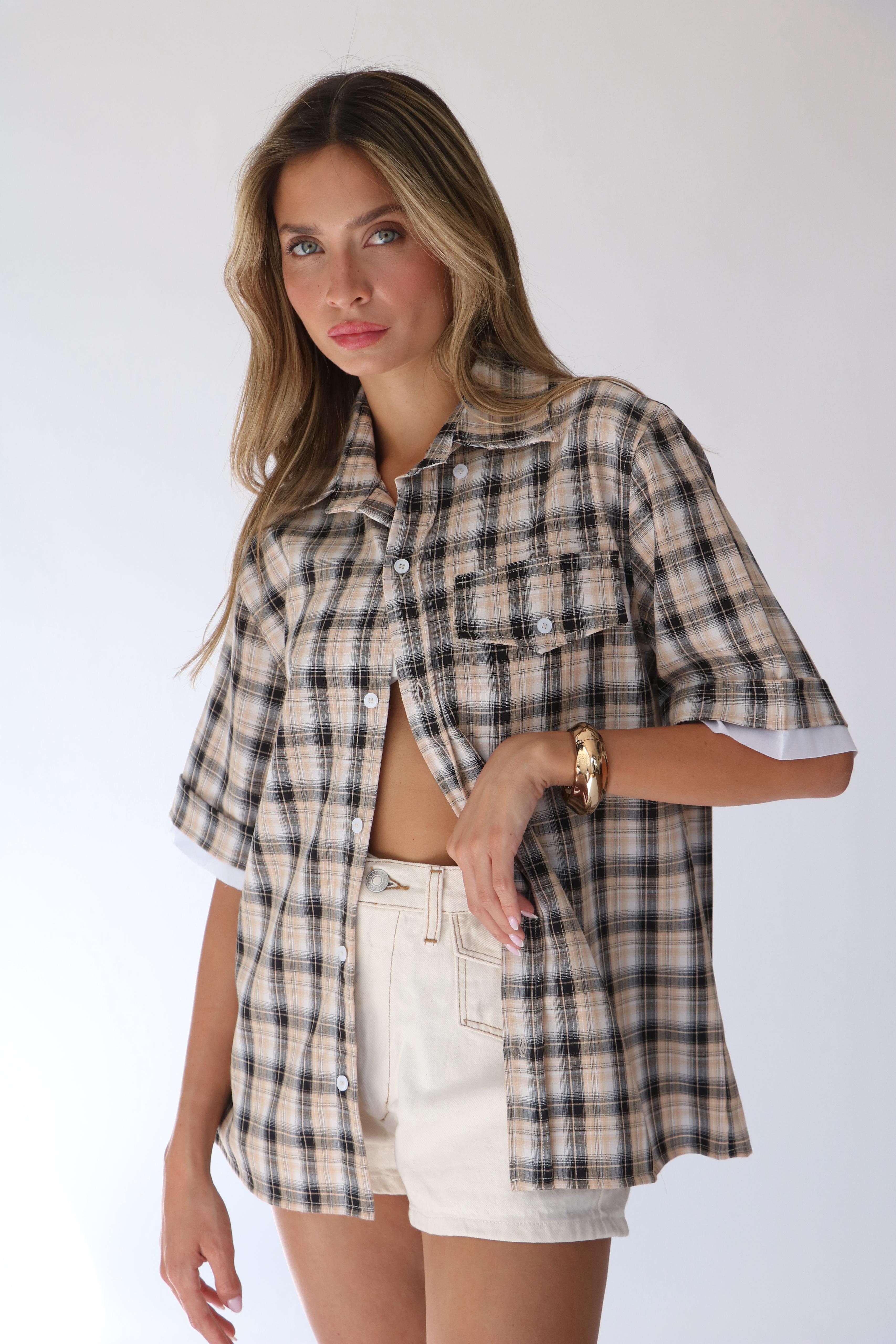 חולצת אלה משובץ שחור