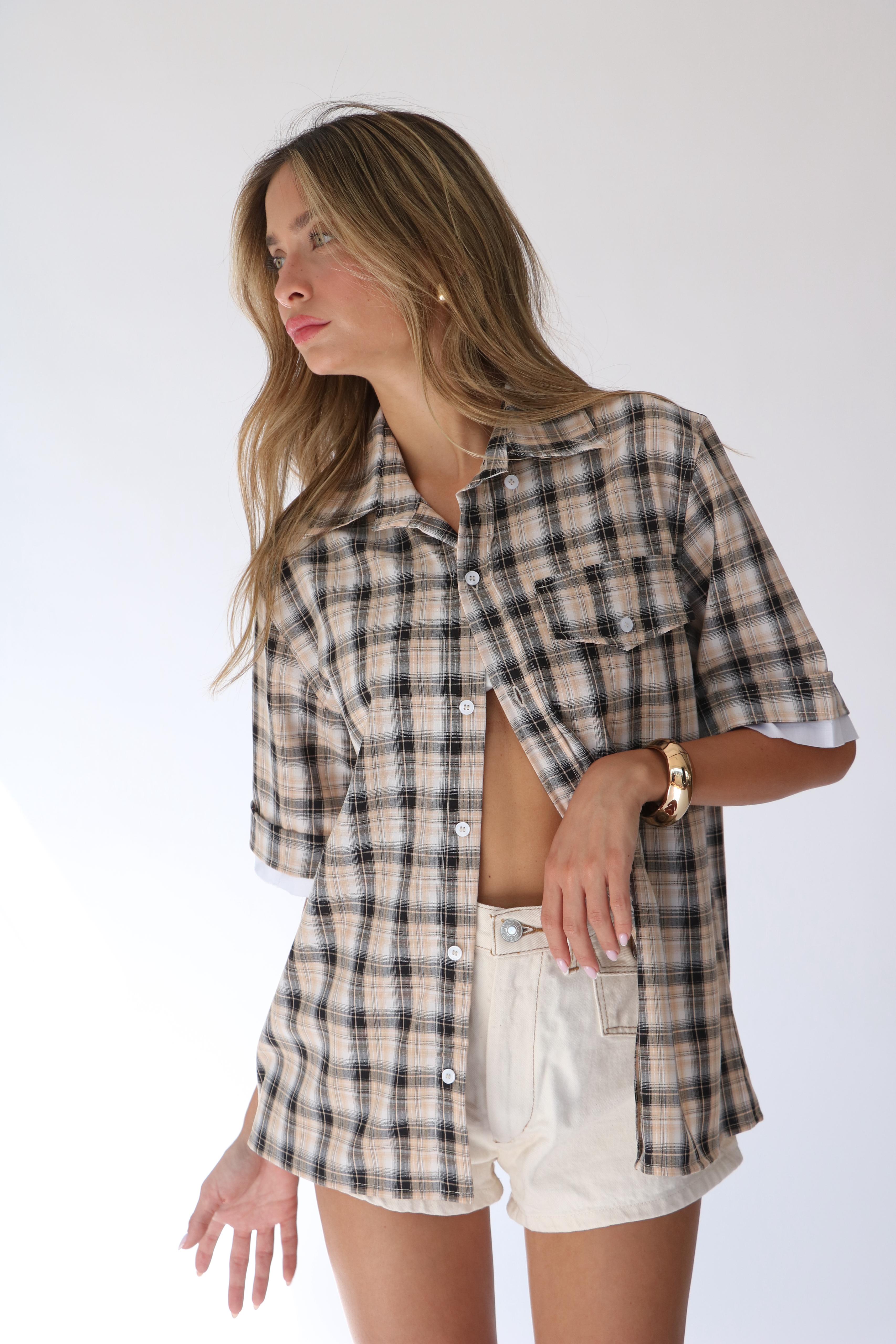 חולצת אלה משובץ שחור