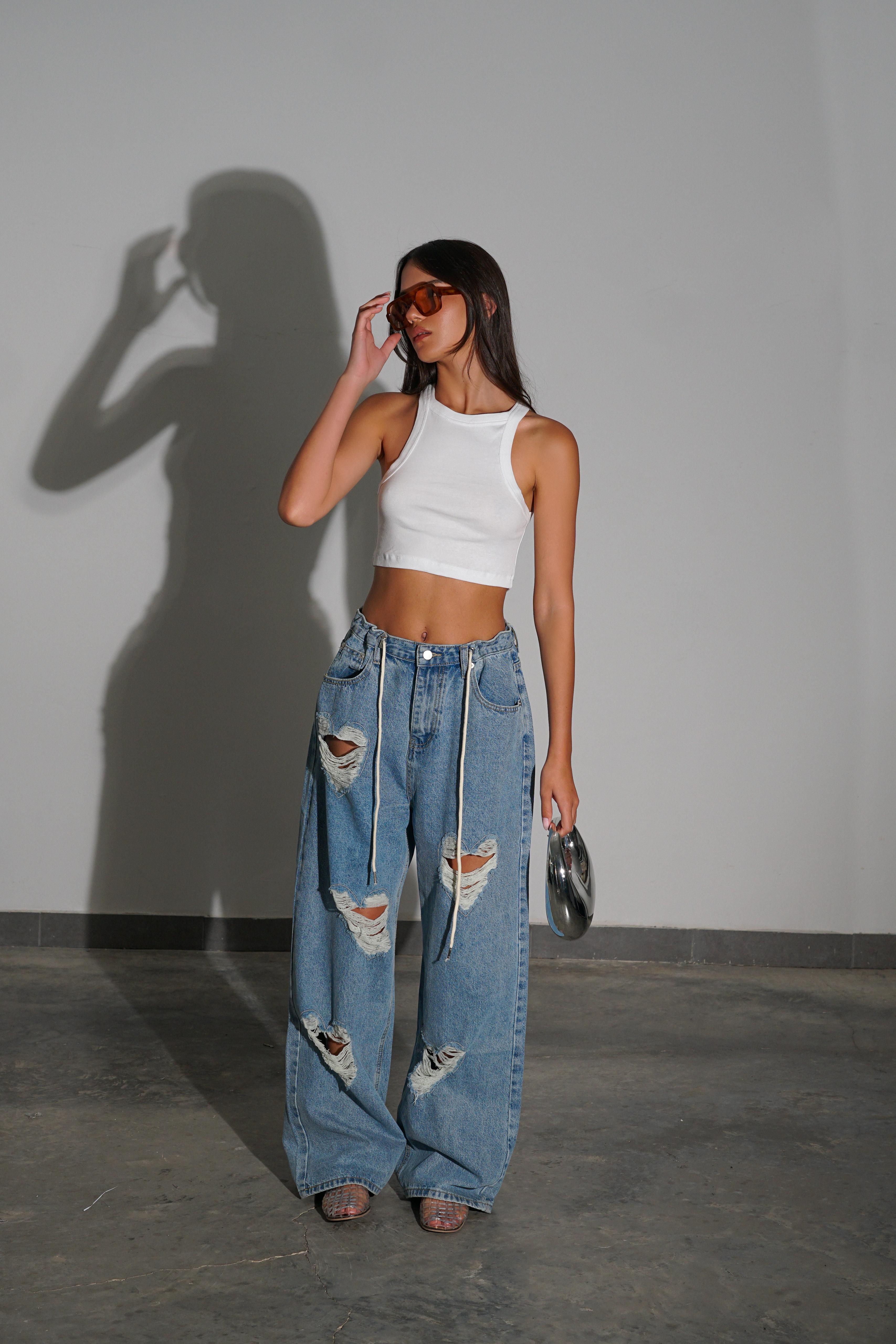 ג'ינס לבבות כחול כהה