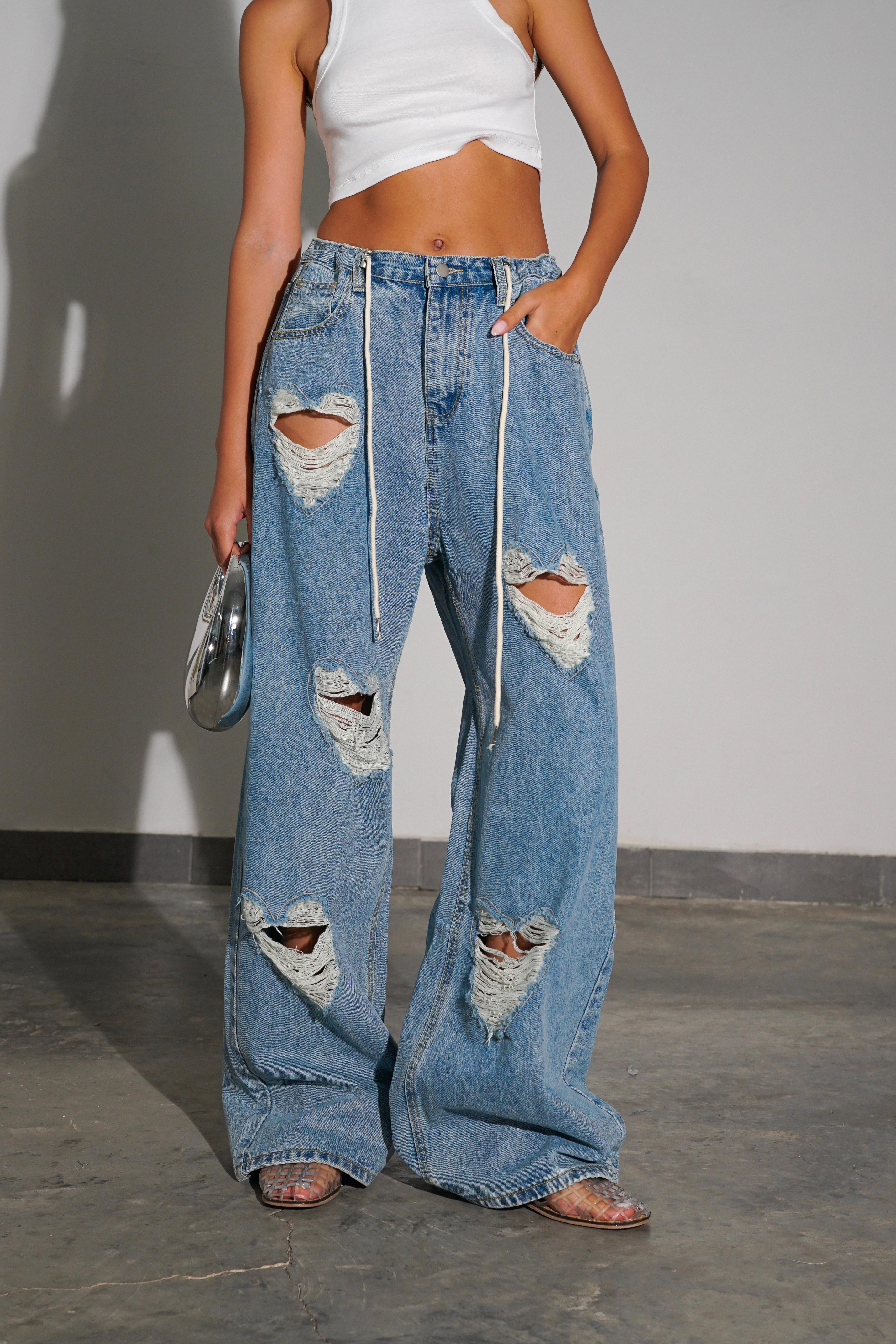 ג'ינס לבבות כחול כהה