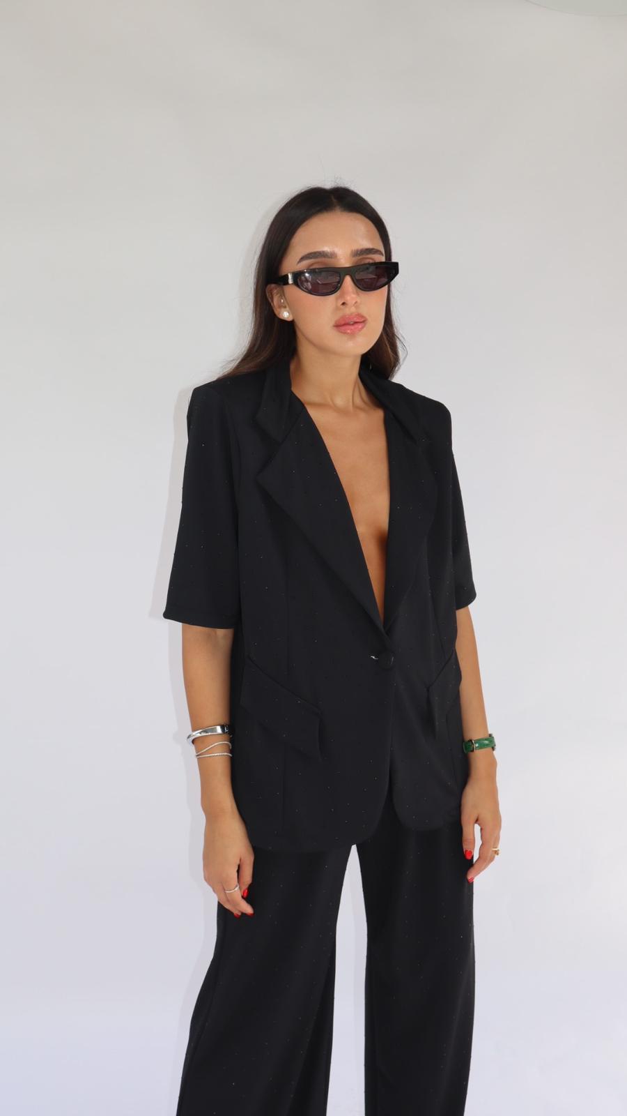 חליפת מייגן שילוב אבנים שחור