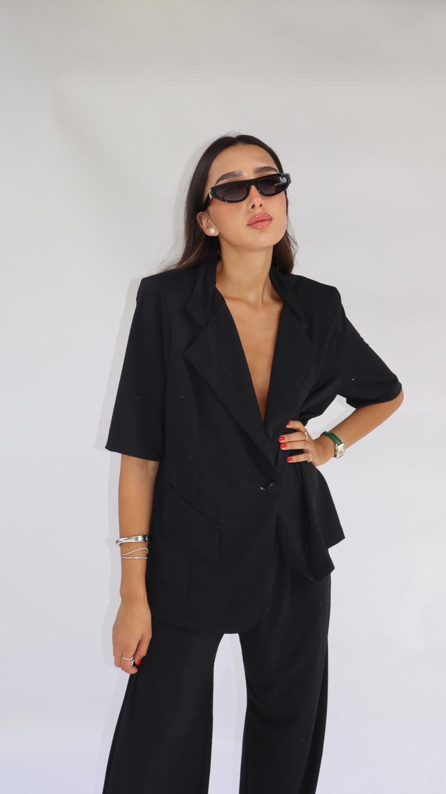 חליפת מייגן שילוב אבנים שחור