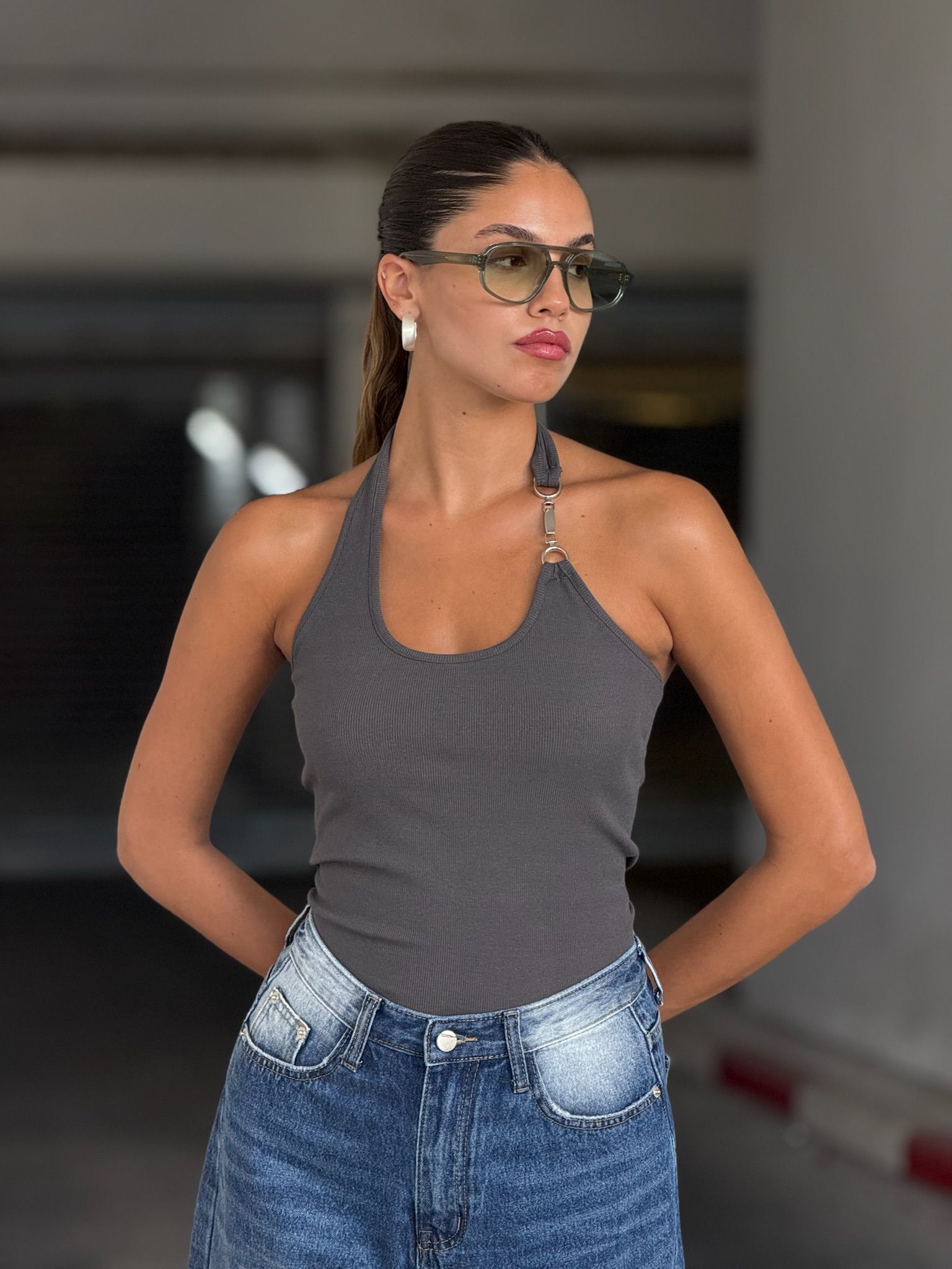 גופיית נינה אפור פלדה