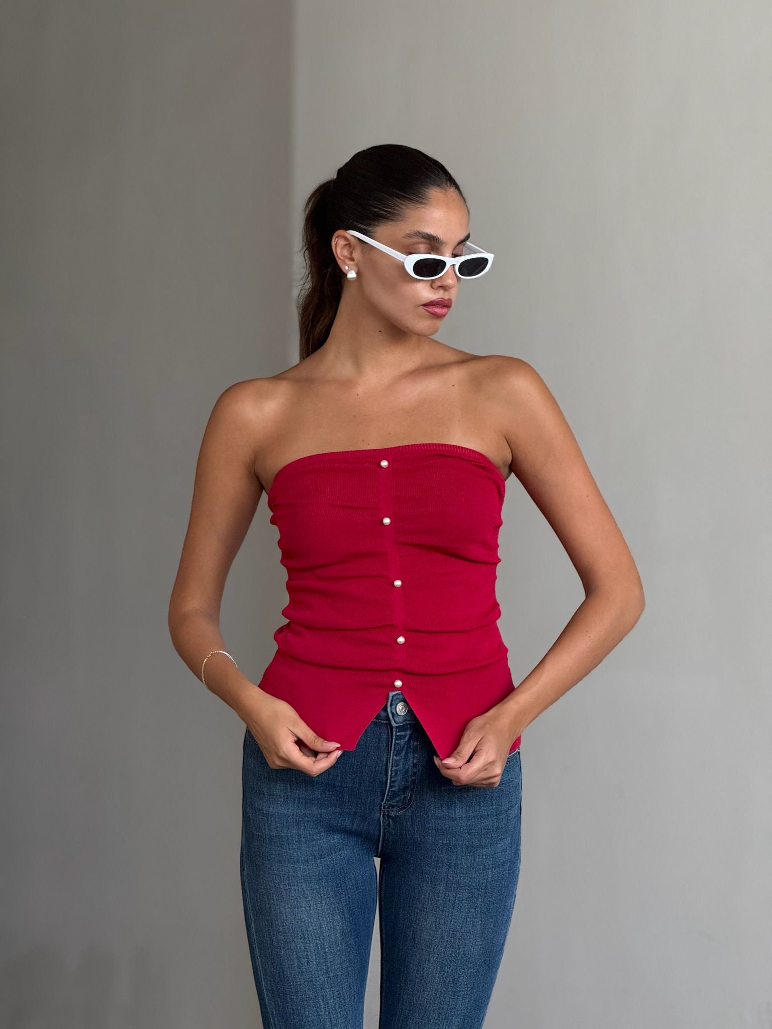 סטרפלס רוי פנינים אדום