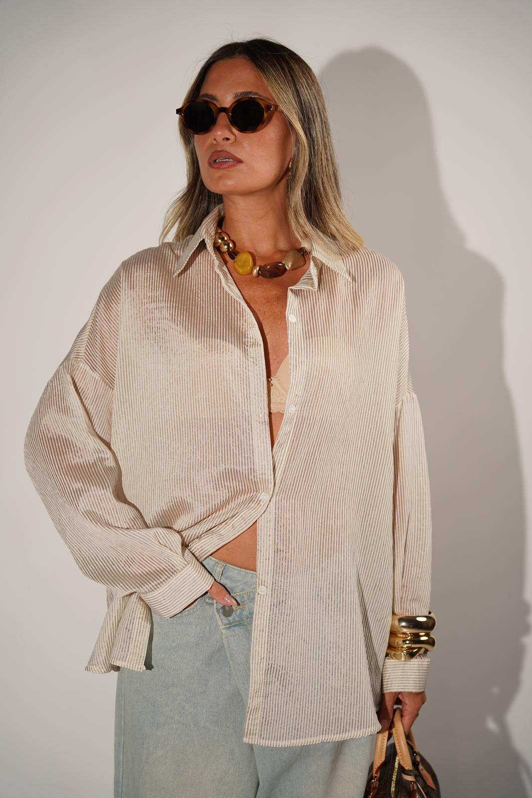 חולצת נטע קרם פסים