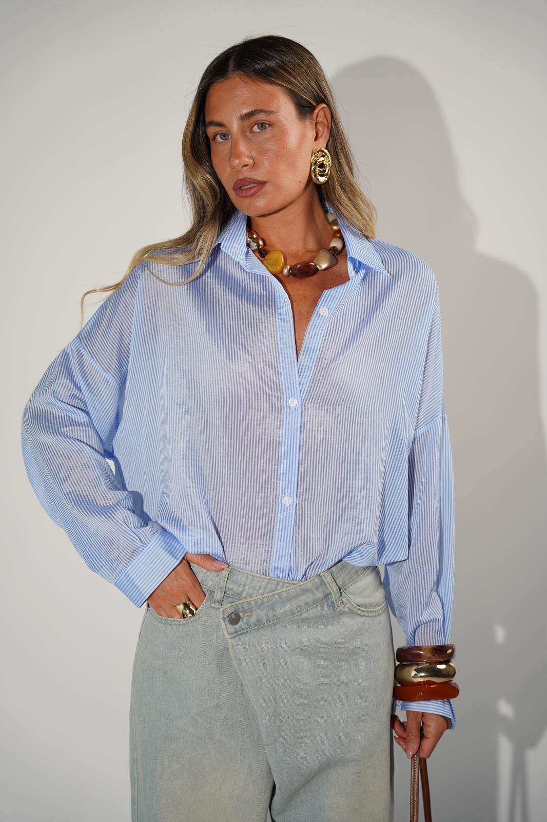 חולצת נטע תכלת פסים