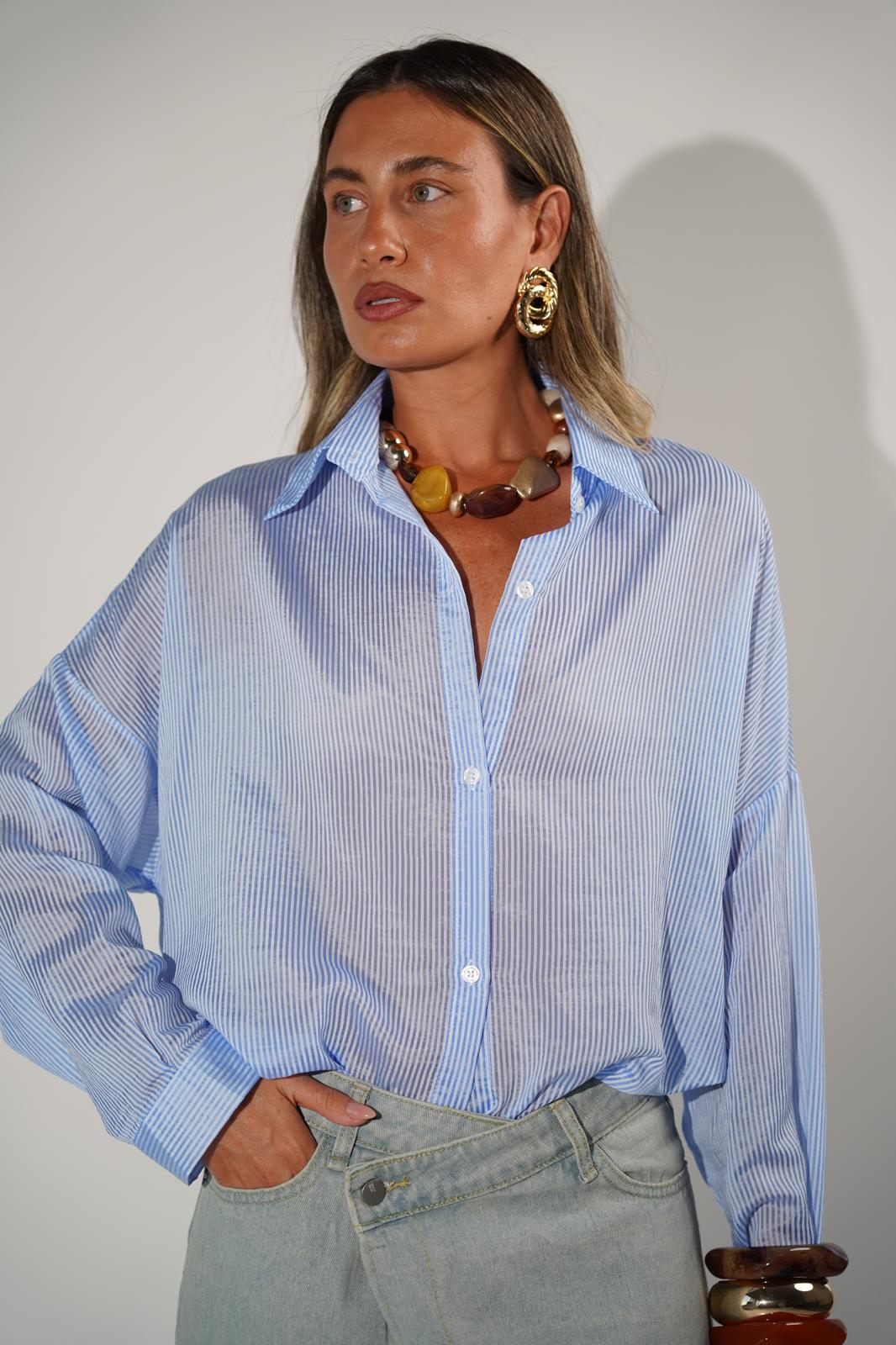 חולצת נטע תכלת פסים