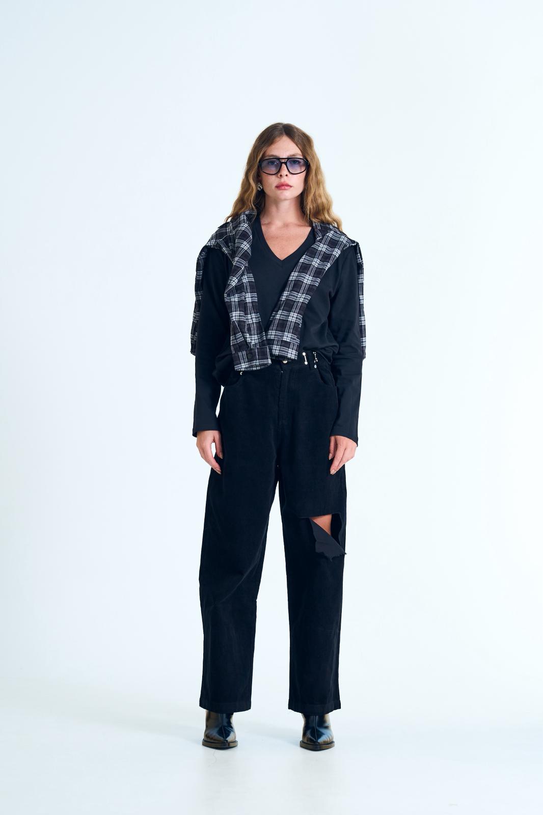 מכנס קורדרוי רז שחור