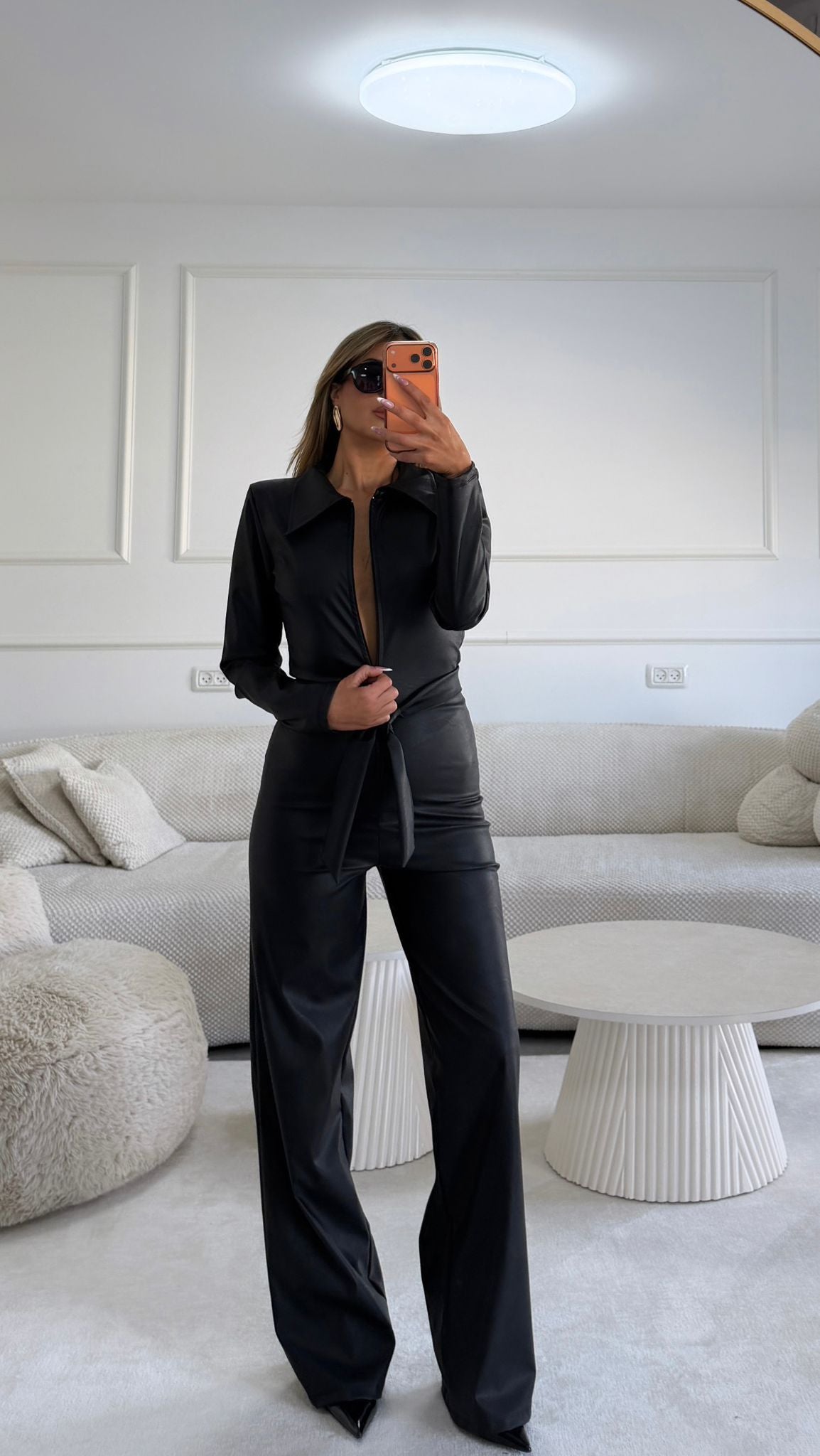 אוברול דמוי עור שחור