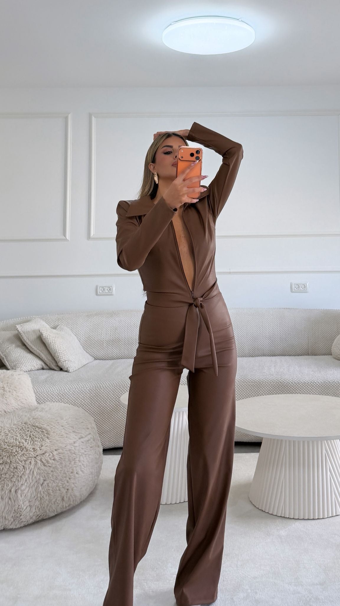 אוברול דמוי עור חום