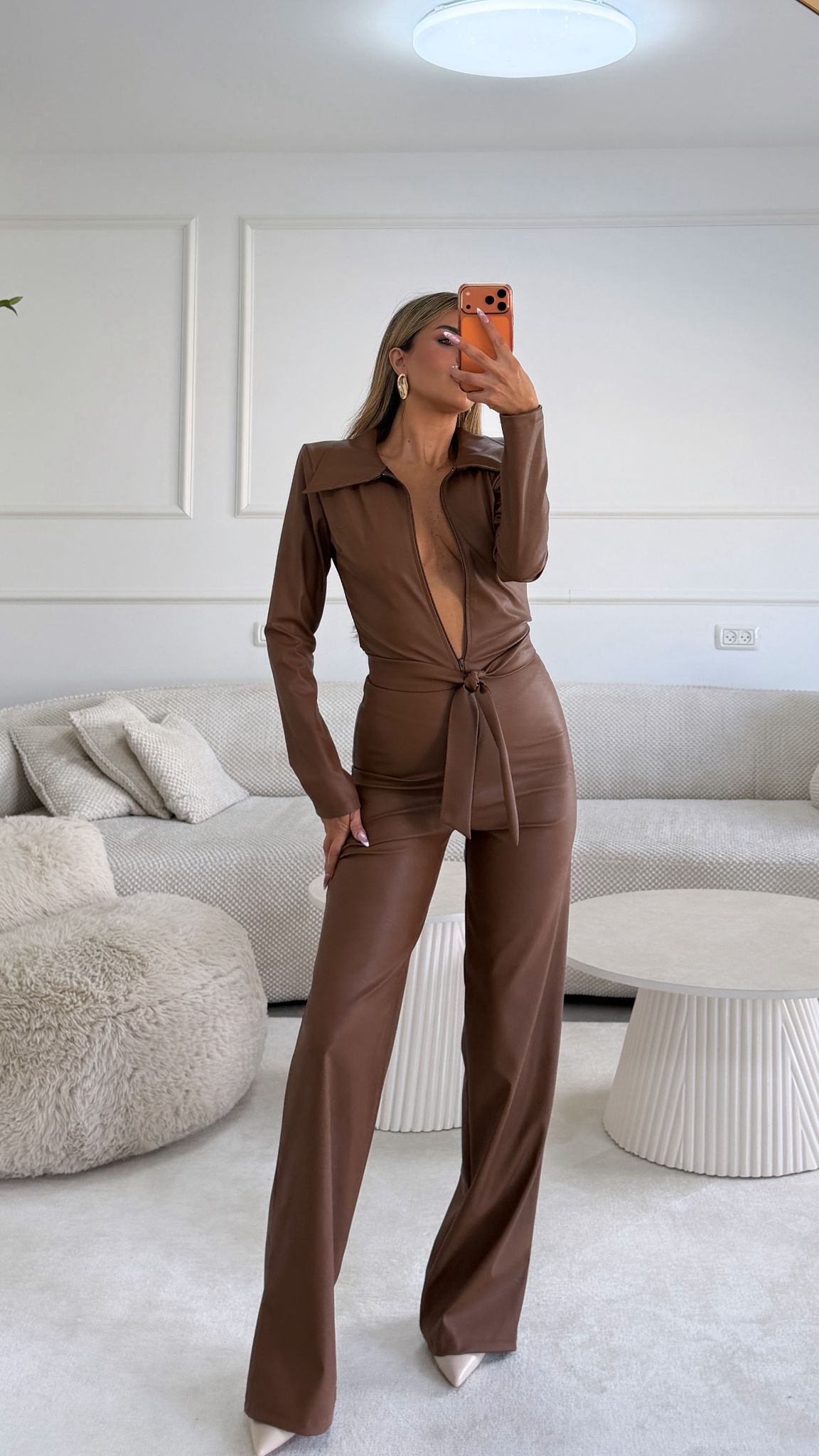 אוברול דמוי עור חום