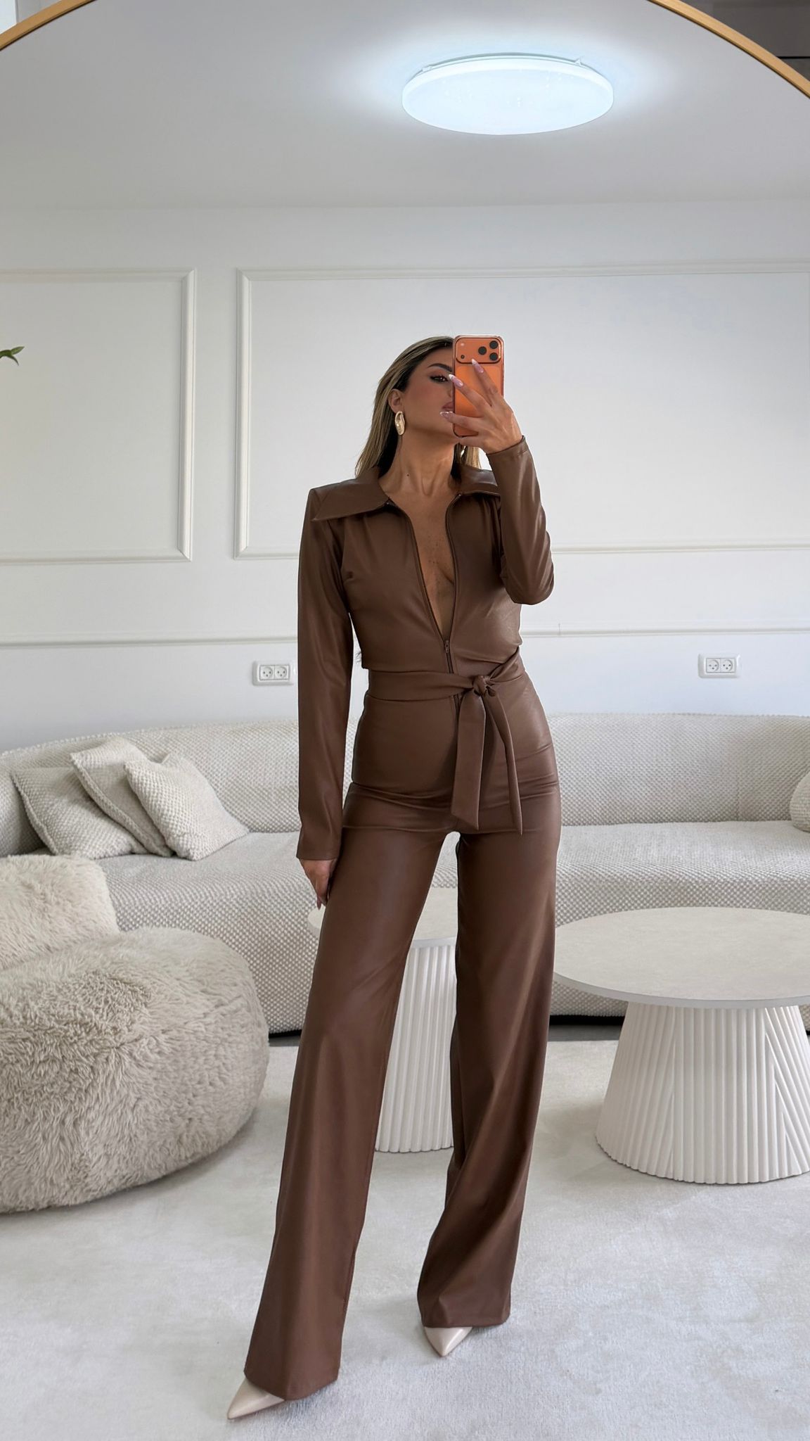 אוברול דמוי עור חום