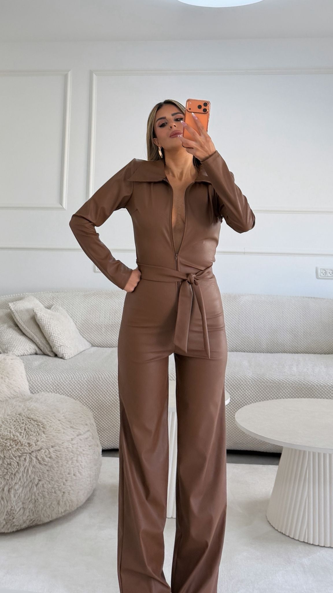 אוברול דמוי עור חום