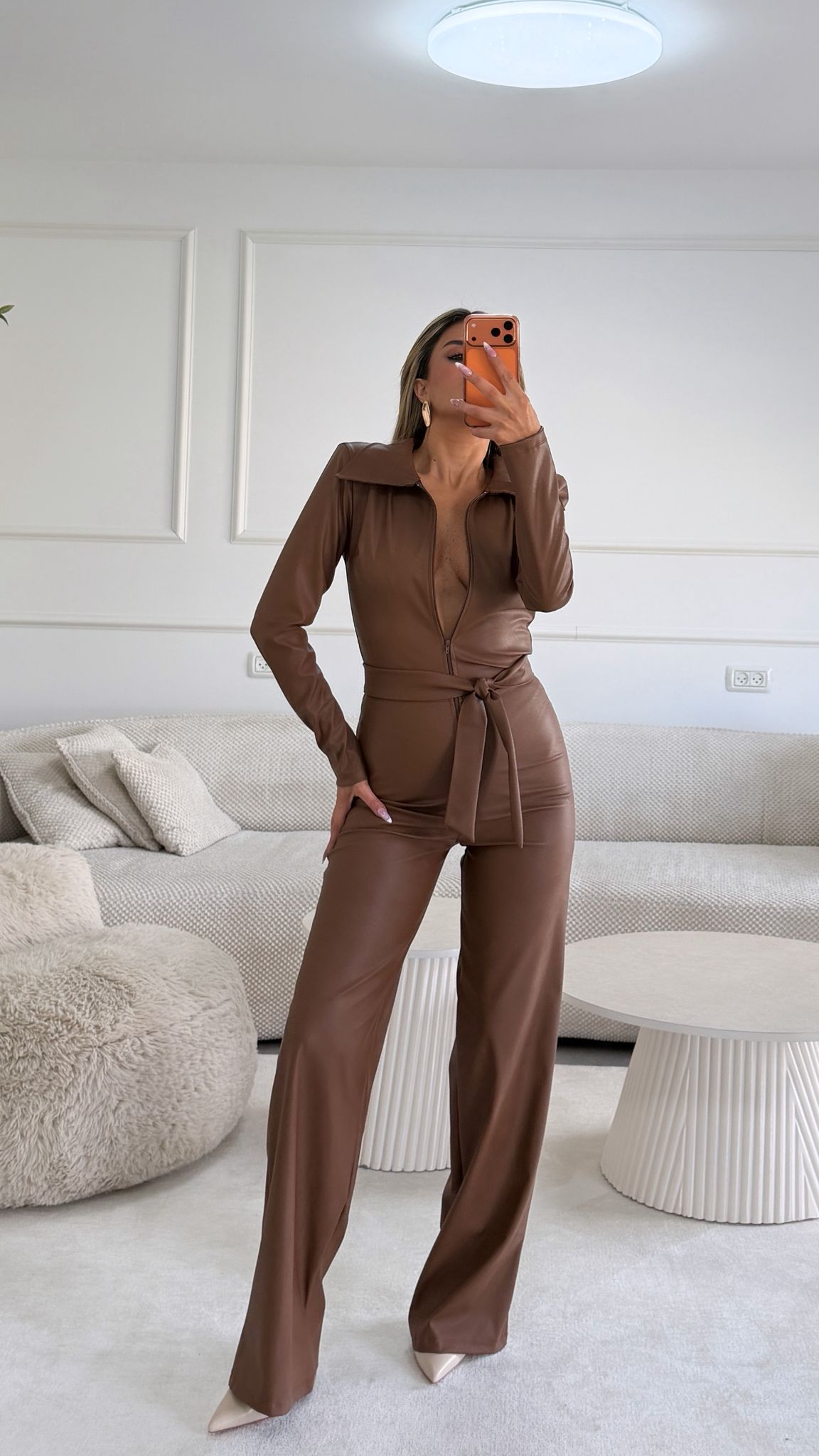 אוברול דמוי עור חום