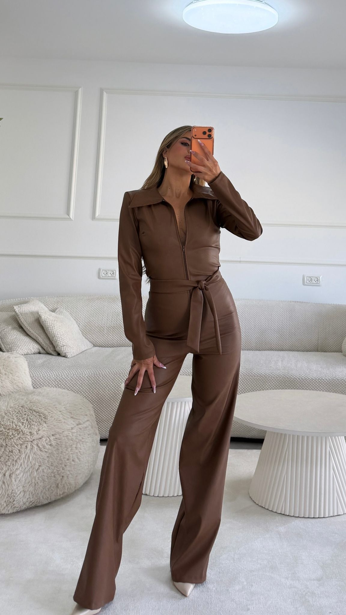 אוברול דמוי עור חום