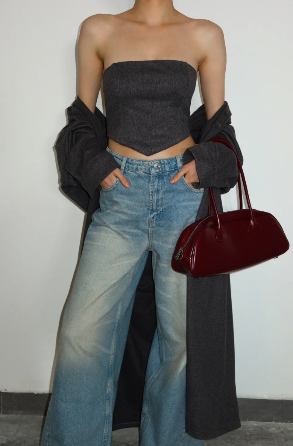 עליונית ומחוך מורגן אפור פלדה