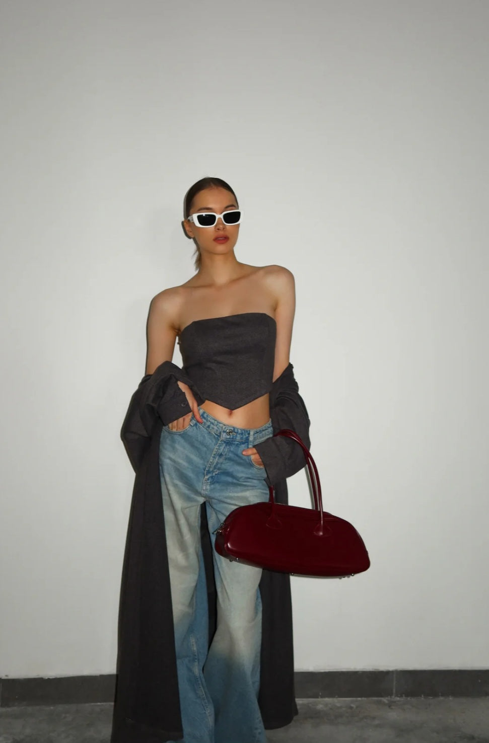 עליונית ומחוך מורגן אפור פלדה