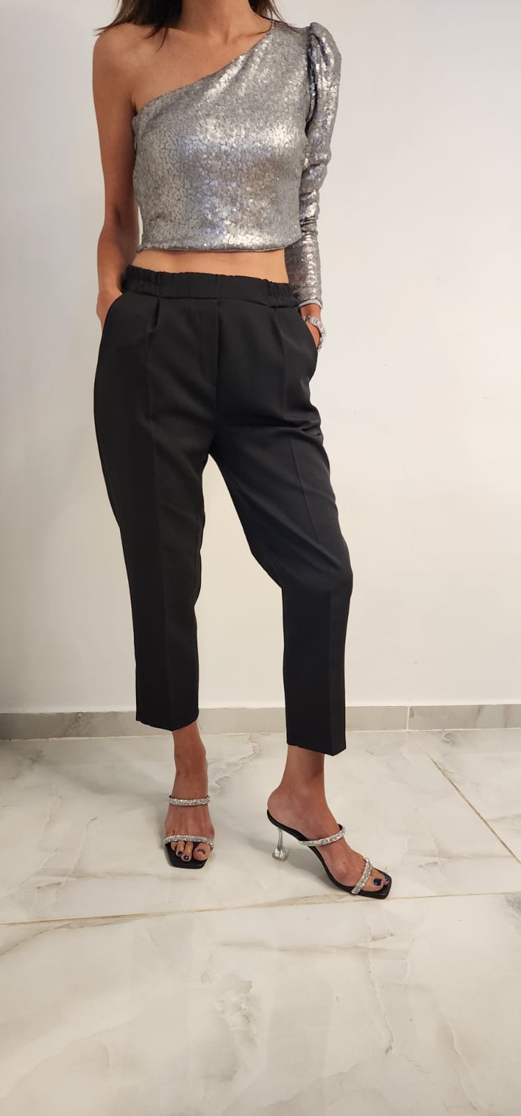 מכנס מחויט חצי גומי