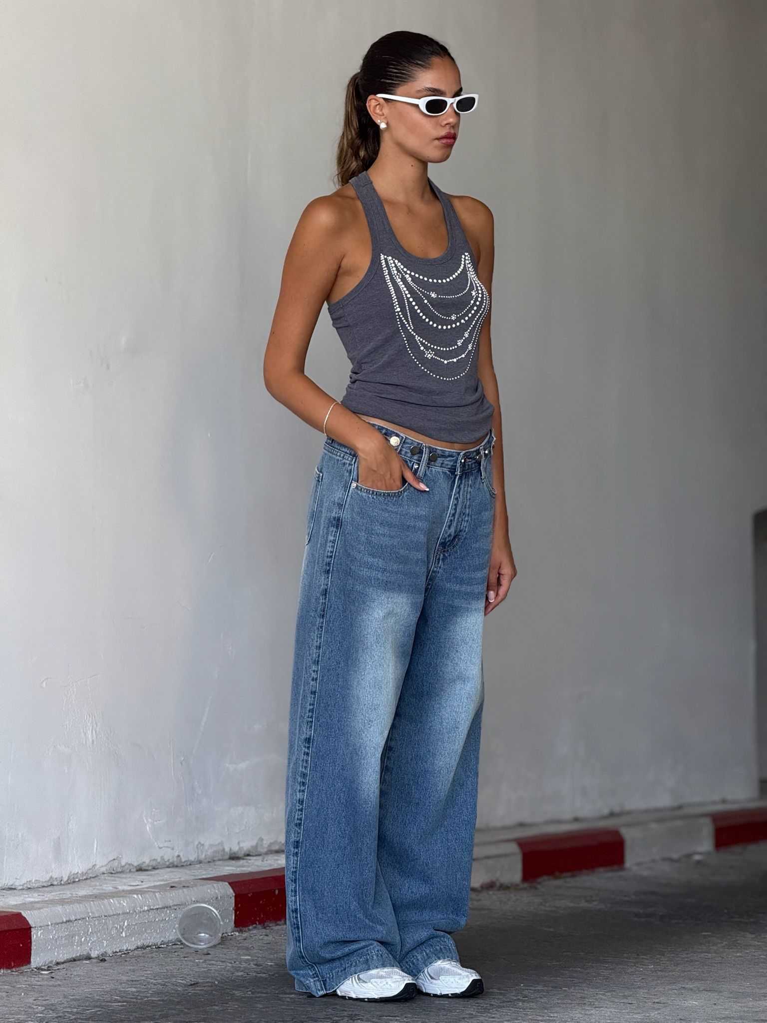 גופיית ריבל אפור ווש